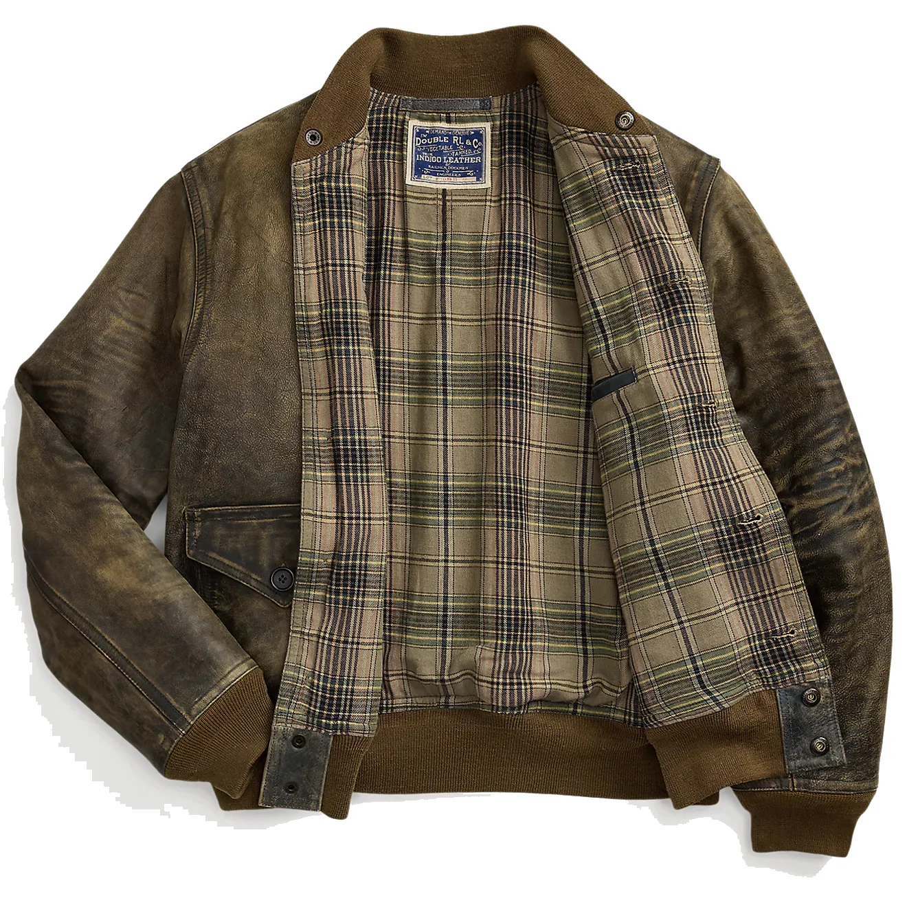 RRL by Ralph Lauren Indigo Leather Bomber Jacket Vintage Indigo - Image 2