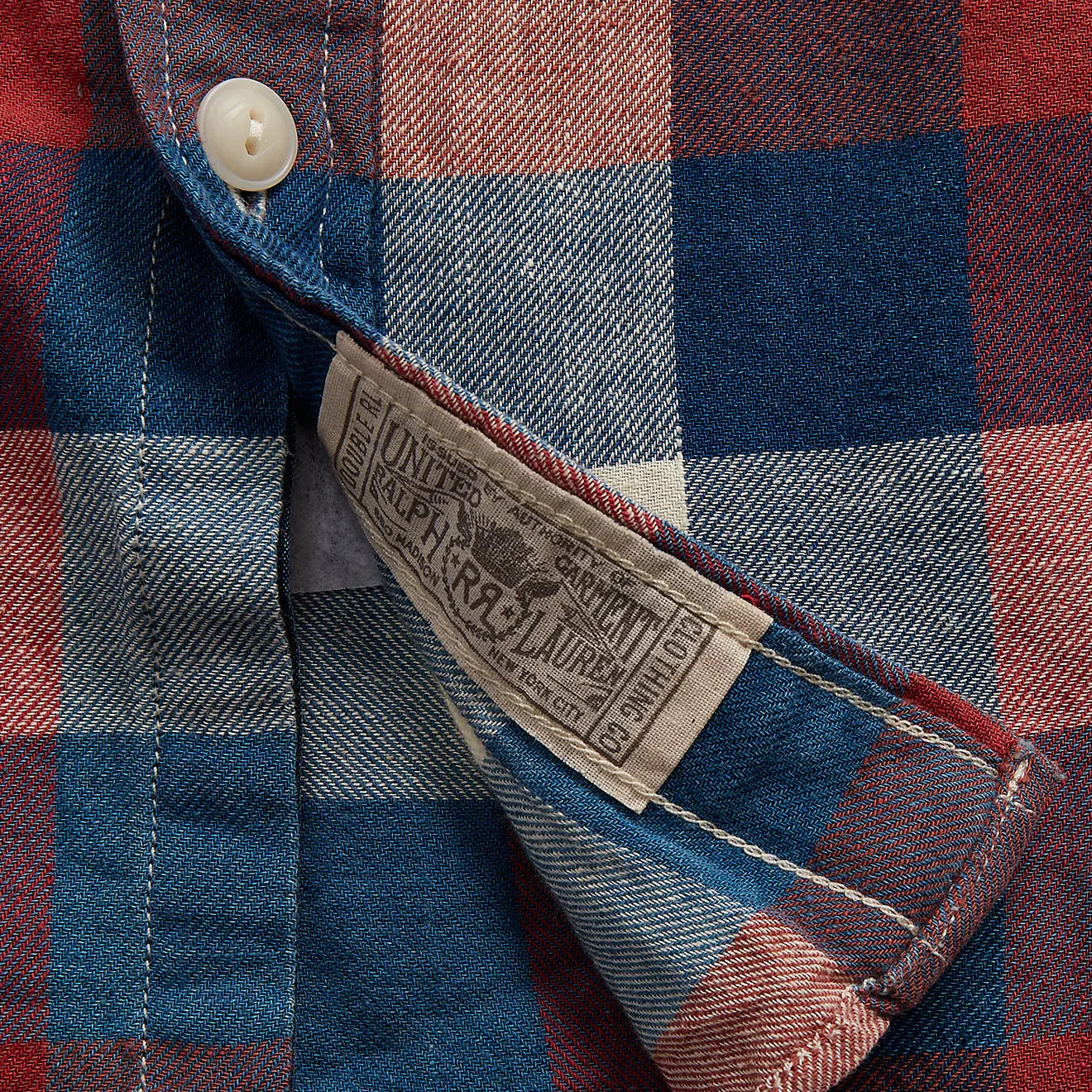 RRL by Ralph Lauren Indigo Plaid Cotton-Linen Workshirt Red/Indigo - Image 3