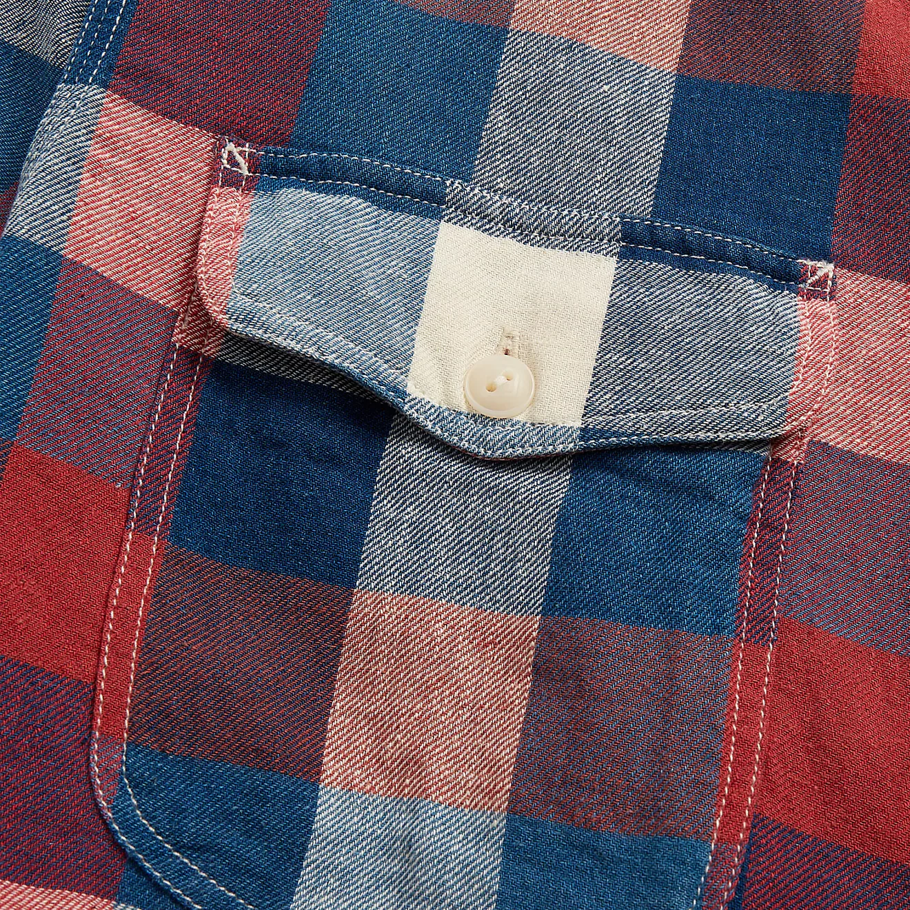RRL by Ralph Lauren Indigo Plaid Cotton-Linen Workshirt Red/Indigo - Image 4