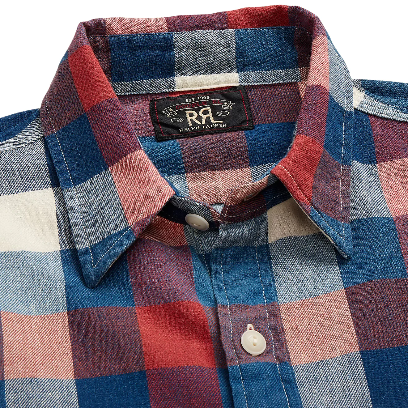 RRL by Ralph Lauren Indigo Plaid Cotton-Linen Workshirt Red/Indigo - Image 5
