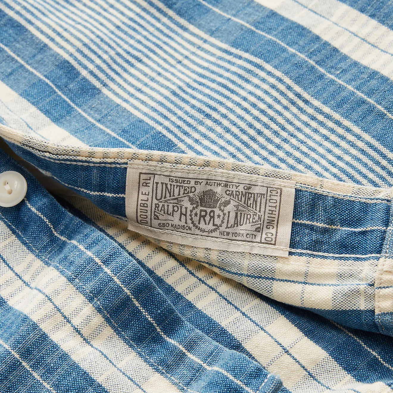 RRL by Ralph Lauren Indigo Plaid Cotton-Linen Workshirt RL-711 Indigo/Creme - Image 4