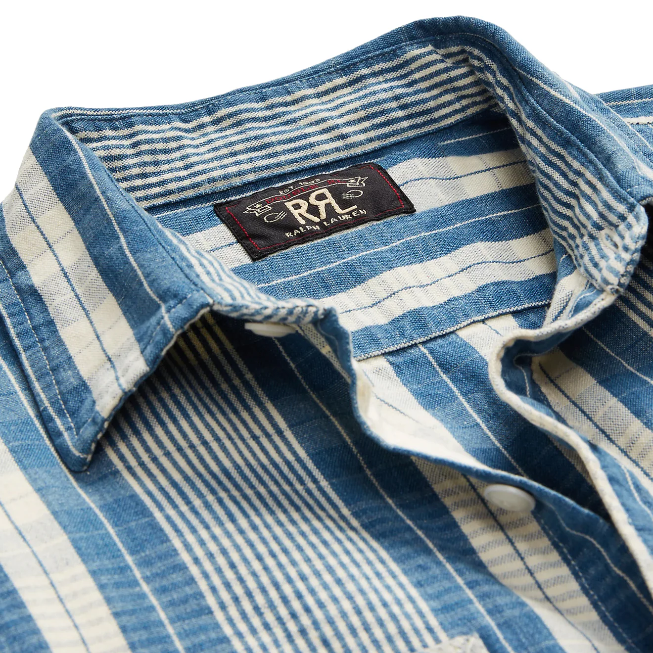 RRL by Ralph Lauren Indigo Plaid Cotton-Linen Workshirt RL-711 Indigo/Creme - Image 5