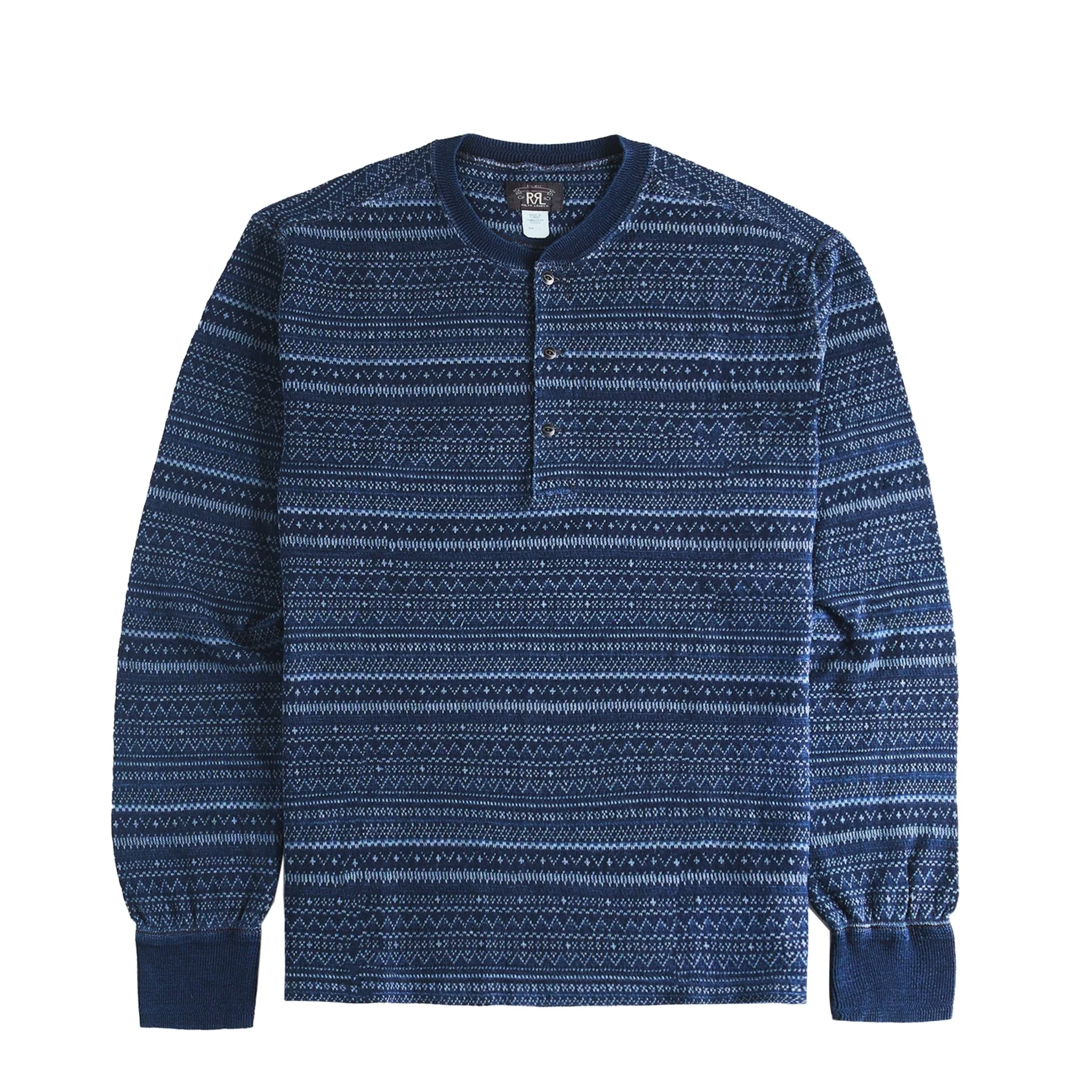 RRL By Ralph Lauren Jacquard Henley Long Sleeve Pullover Indigo / Multi