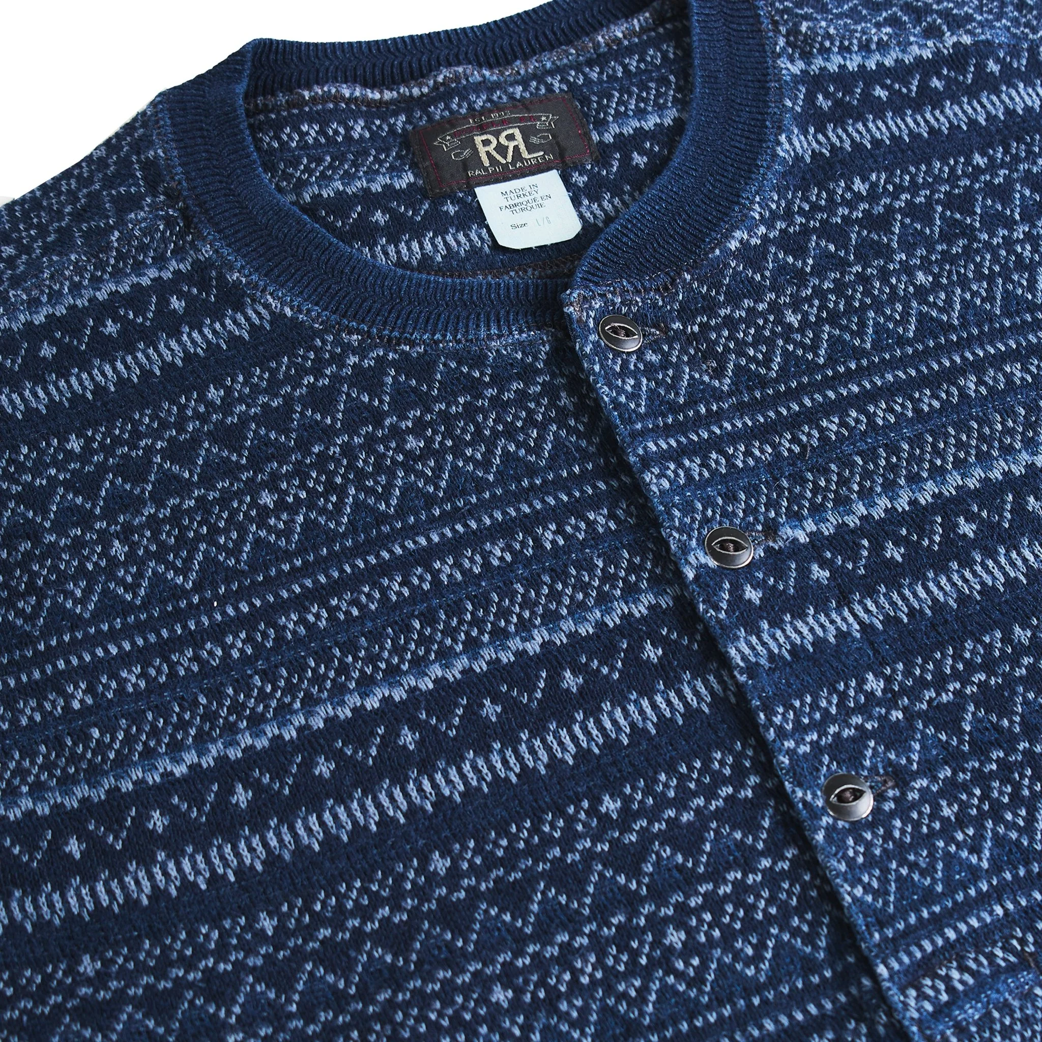 RRL By Ralph Lauren Jacquard Henley Long Sleeve Pullover Indigo / Multi - Image 4
