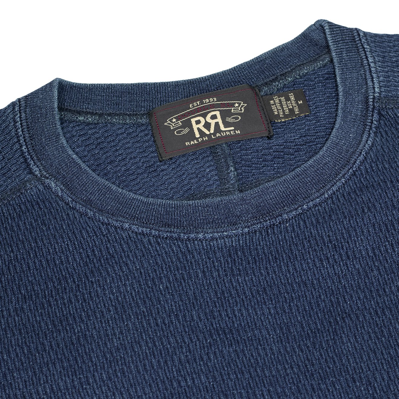 RRL by Ralph Lauren Jacquard-Knit Crew Neck L/S T-Shirt Rinsed Blue Indigo - Image 3
