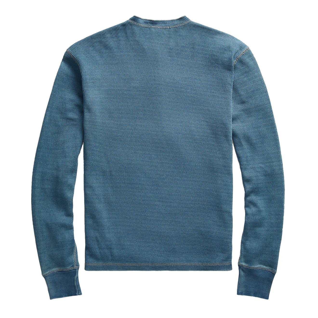 RRL by Ralph Lauren Waffle Knitted Cotton Henley Washed Blue Indigo - Image 2