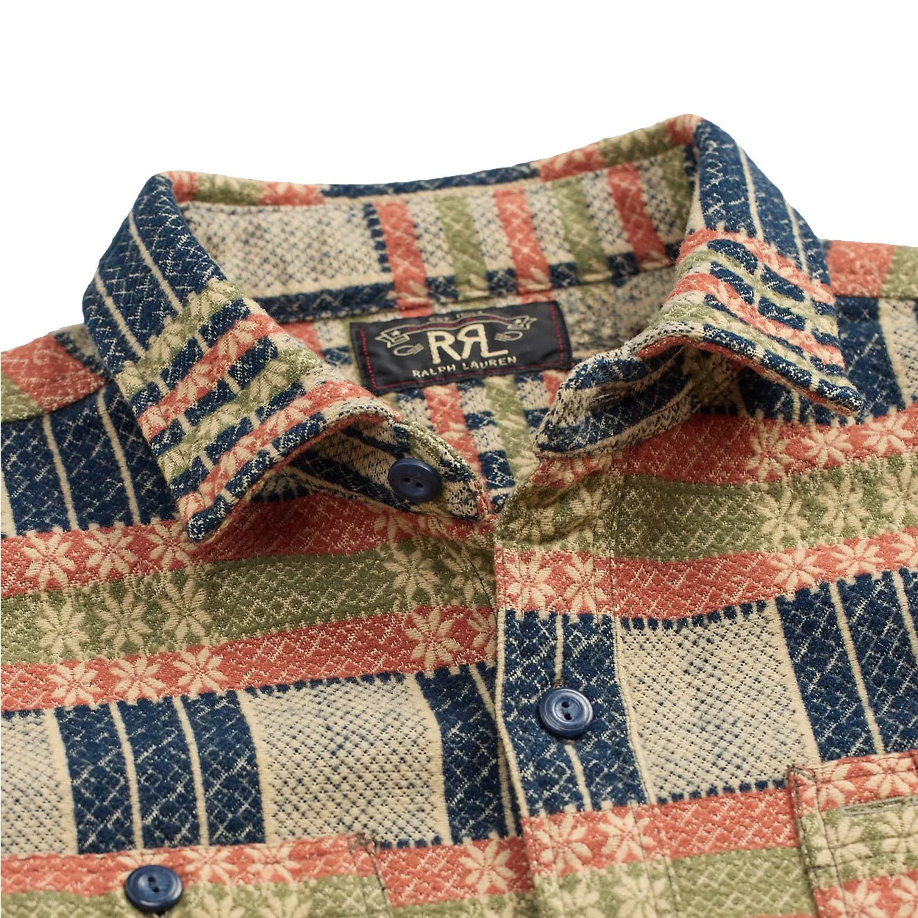 RRL by Ralph Lauren Jacquard Workshirt Navy Multi - Image 3