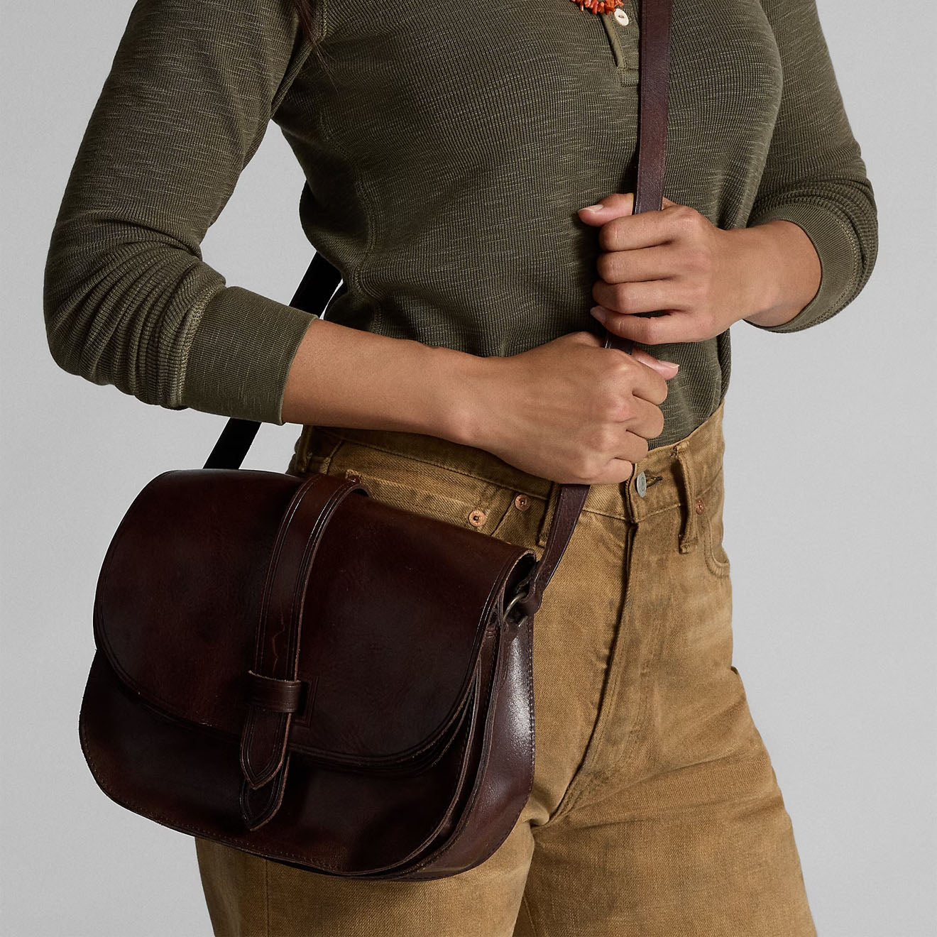 RRL By Ralph Lauren Leather Crossbody Bag Dark Brown - Image 4