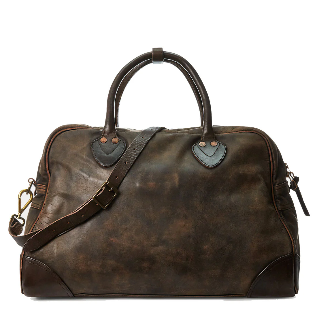 RRL by Ralph Lauren Leather Duffel Black Over Brown - Image 2