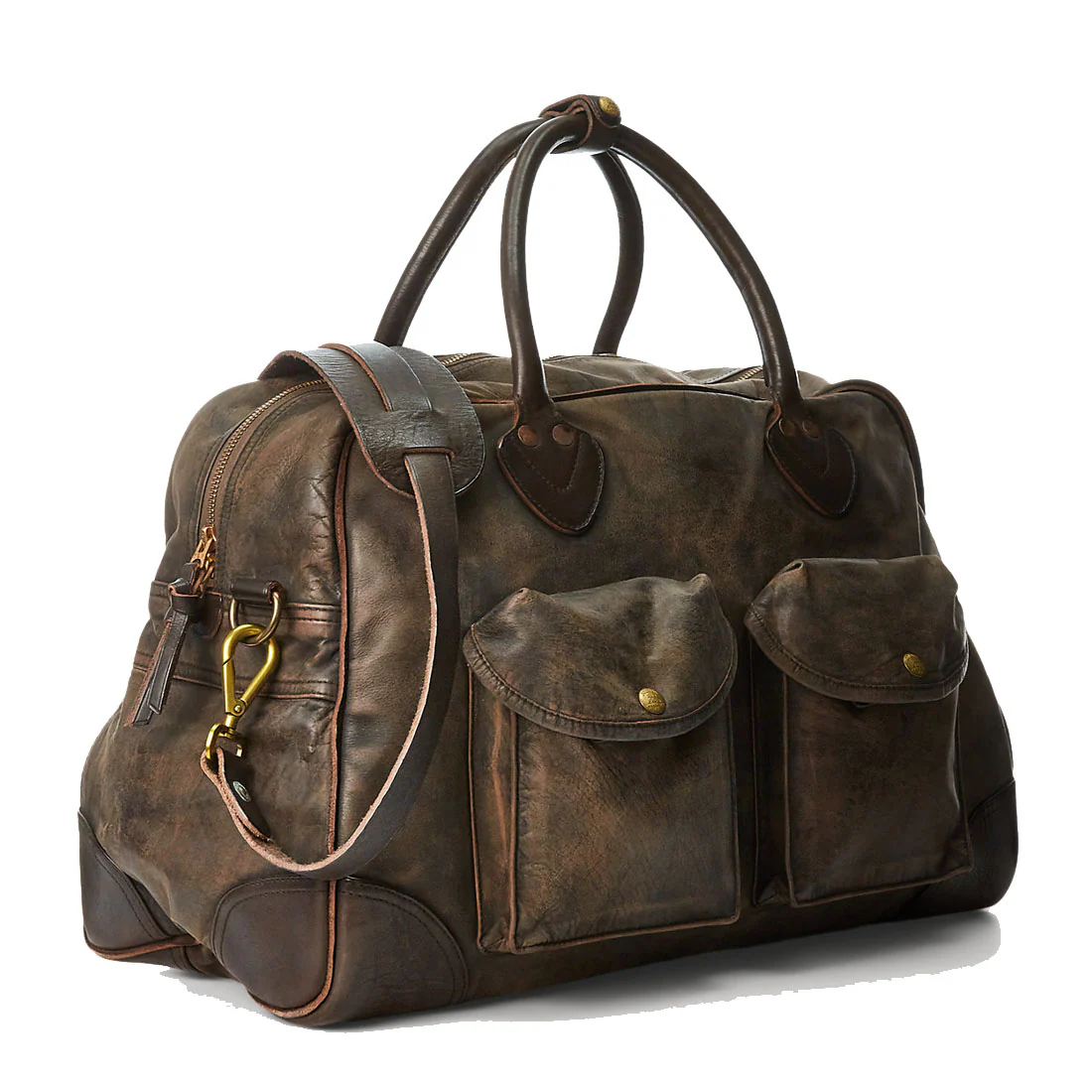 RRL by Ralph Lauren Leather Duffel Black Over Brown - Image 3