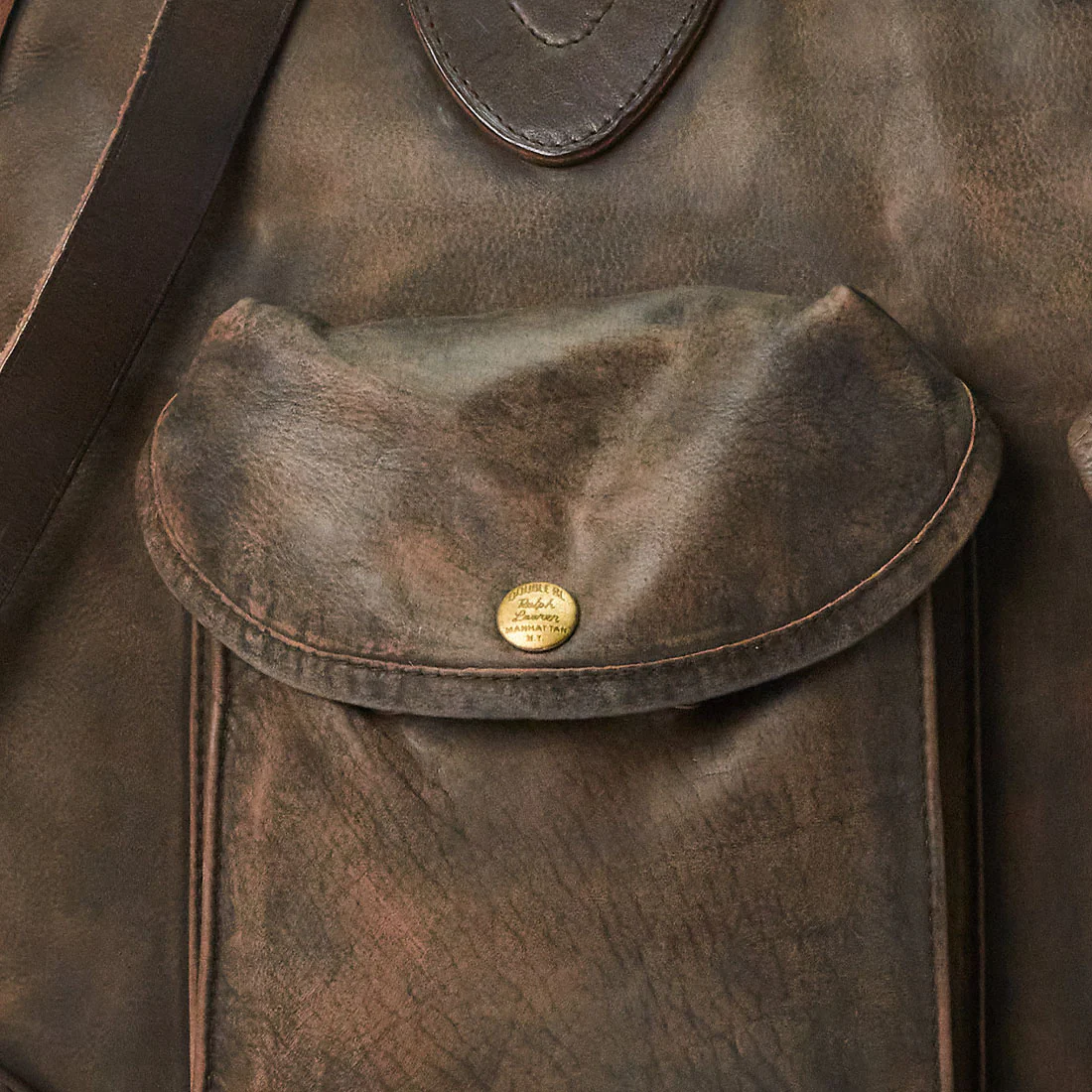 RRL by Ralph Lauren Leather Duffel Black Over Brown - Image 5