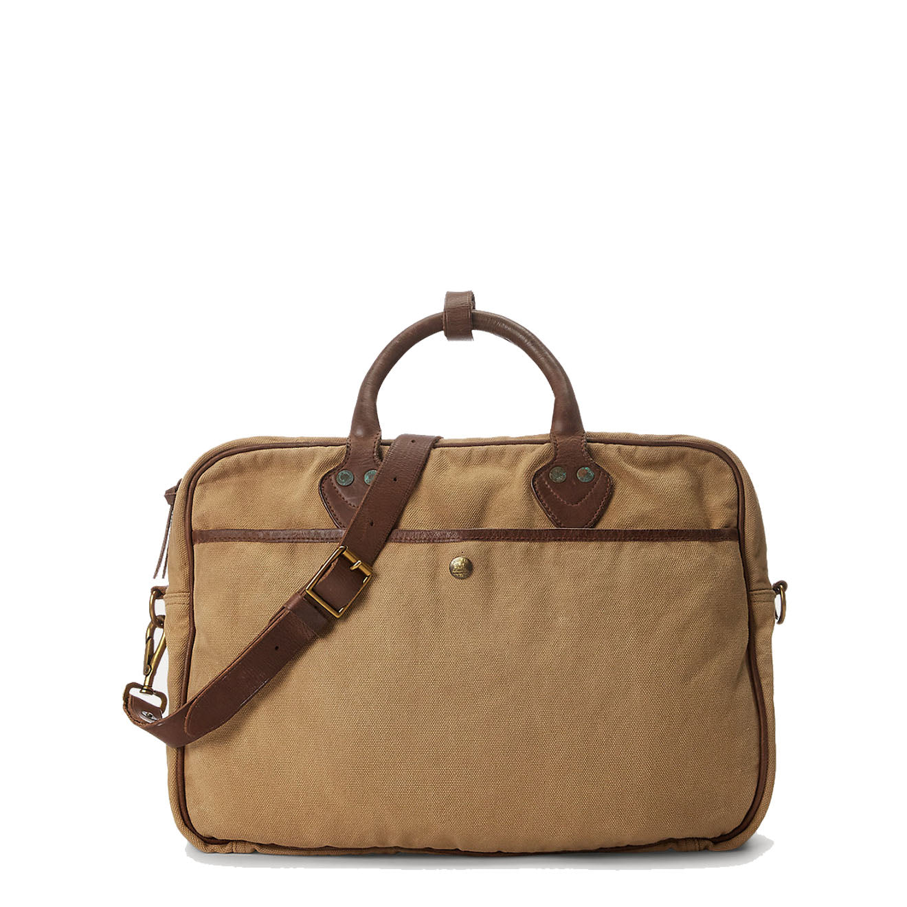 RRL by Ralph Lauren Leather-Trim Canvas Briefcase Khaki/Brown - Image 3
