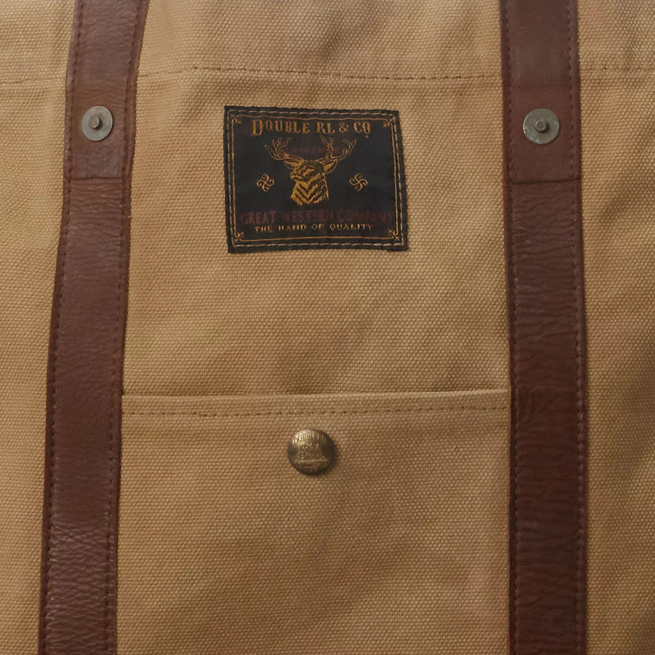 RRL by Ralph Lauren Leather-Trim Canvas Tote Khaki/Brown - Image 2