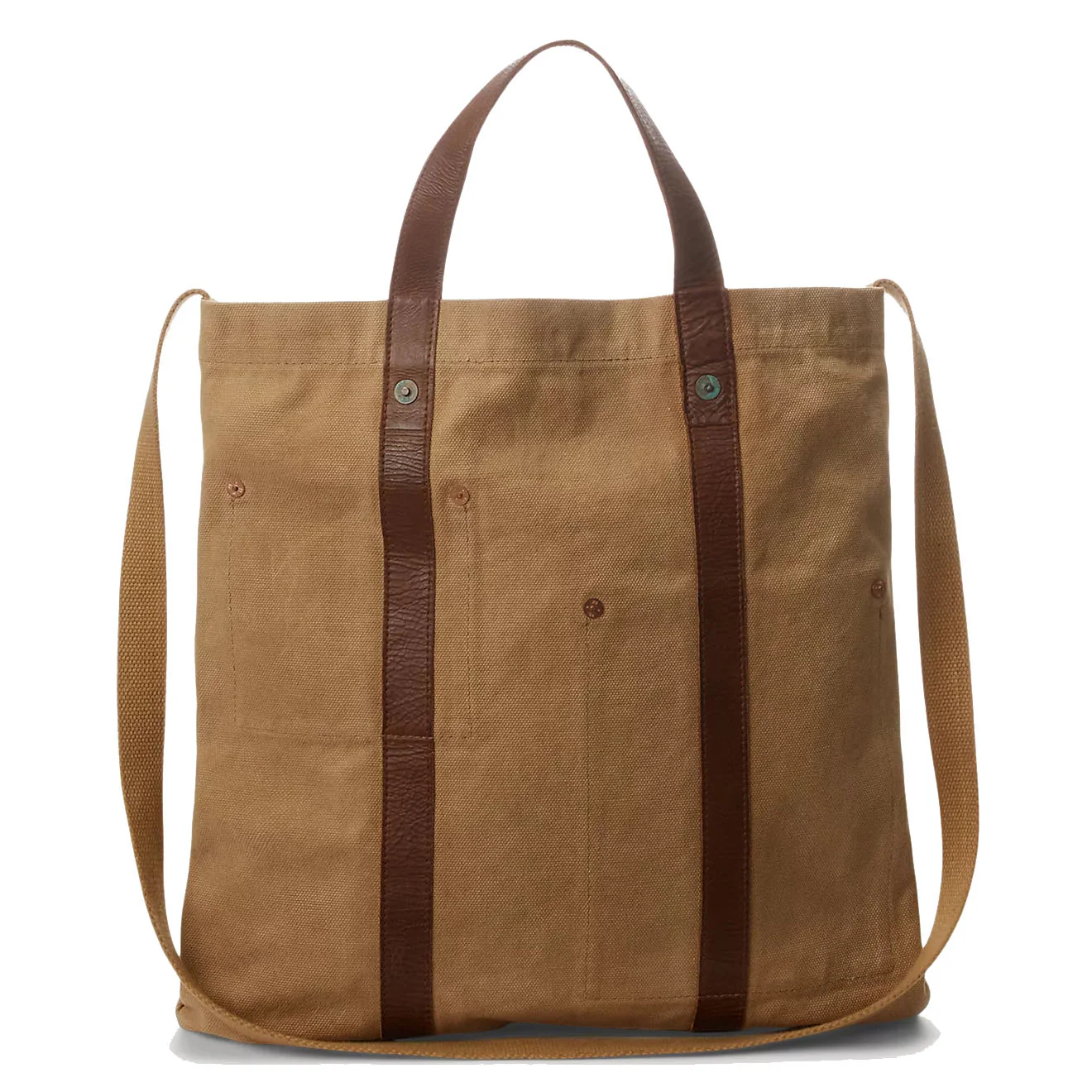 RRL by Ralph Lauren Leather-Trim Canvas Tote Khaki/Brown - Image 4