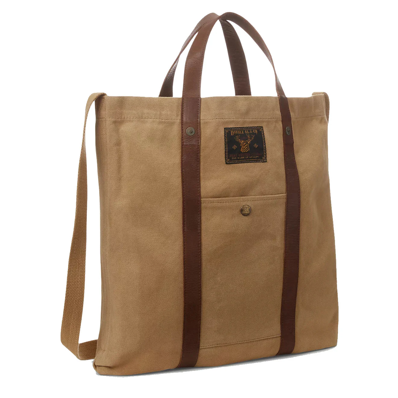 RRL by Ralph Lauren Leather-Trim Canvas Tote Khaki/Brown - Image 5