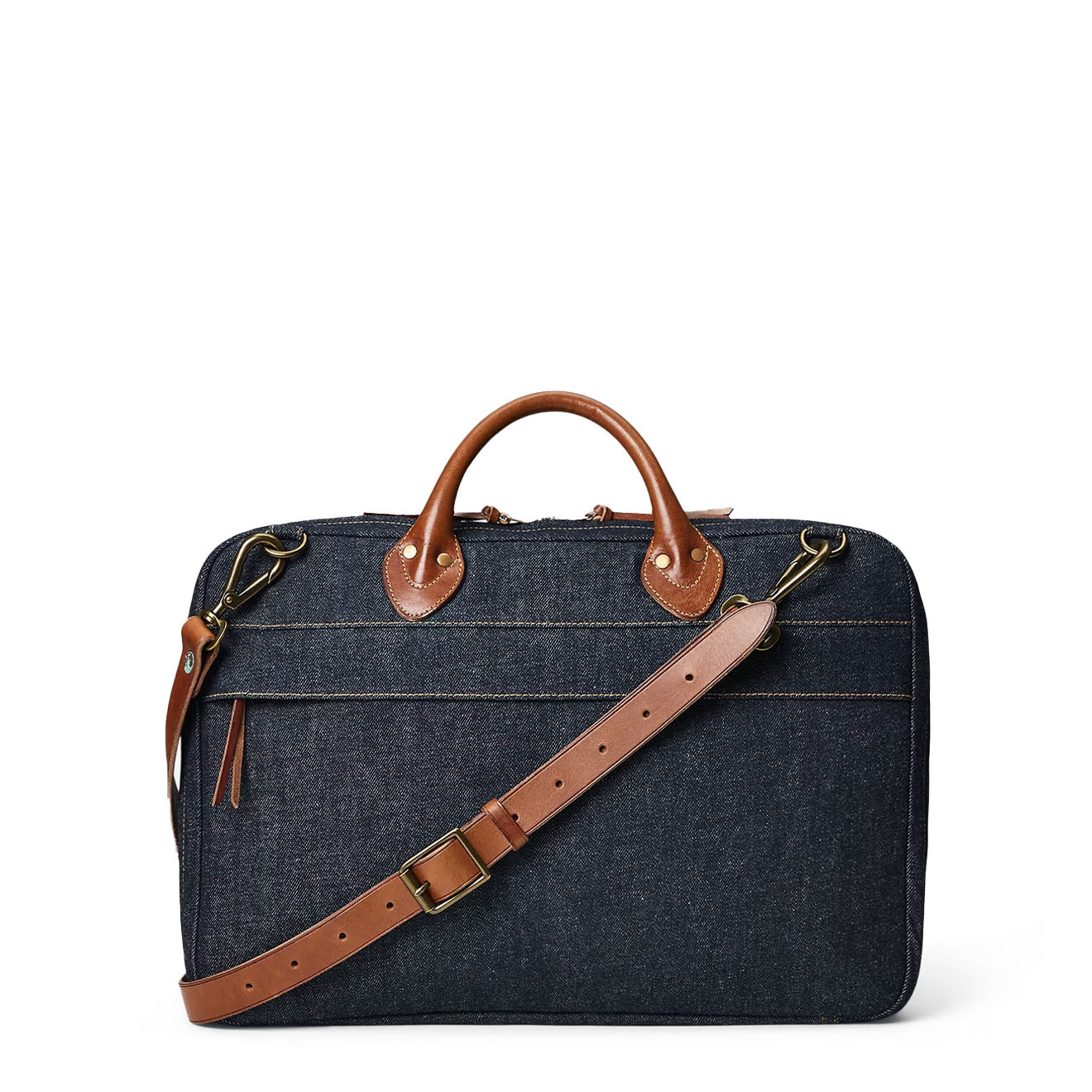 RRL By Ralph Lauren Leather-Trim Indigo Denim Briefcase Indigo - Image 2