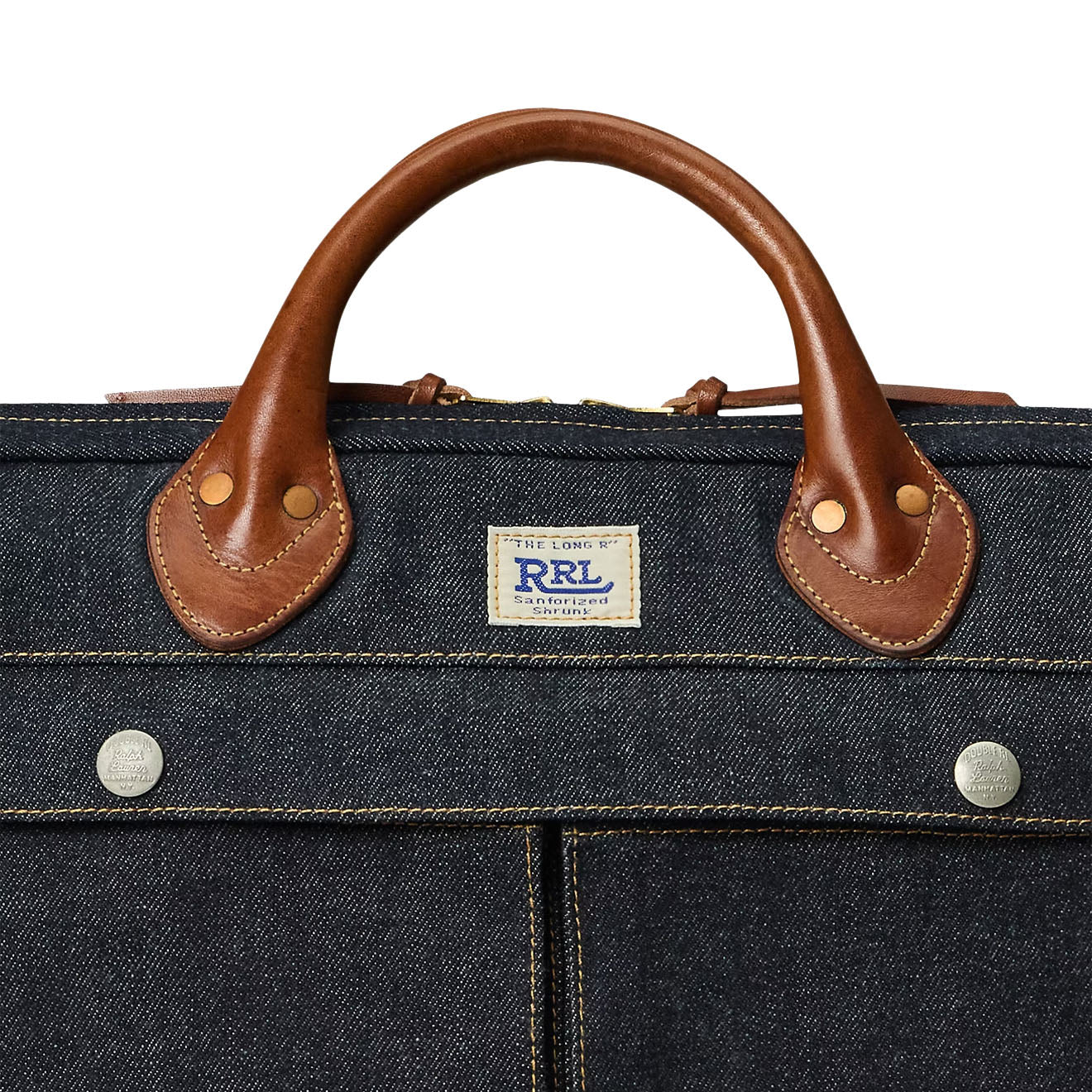 RRL By Ralph Lauren Leather-Trim Indigo Denim Briefcase Indigo - Image 4