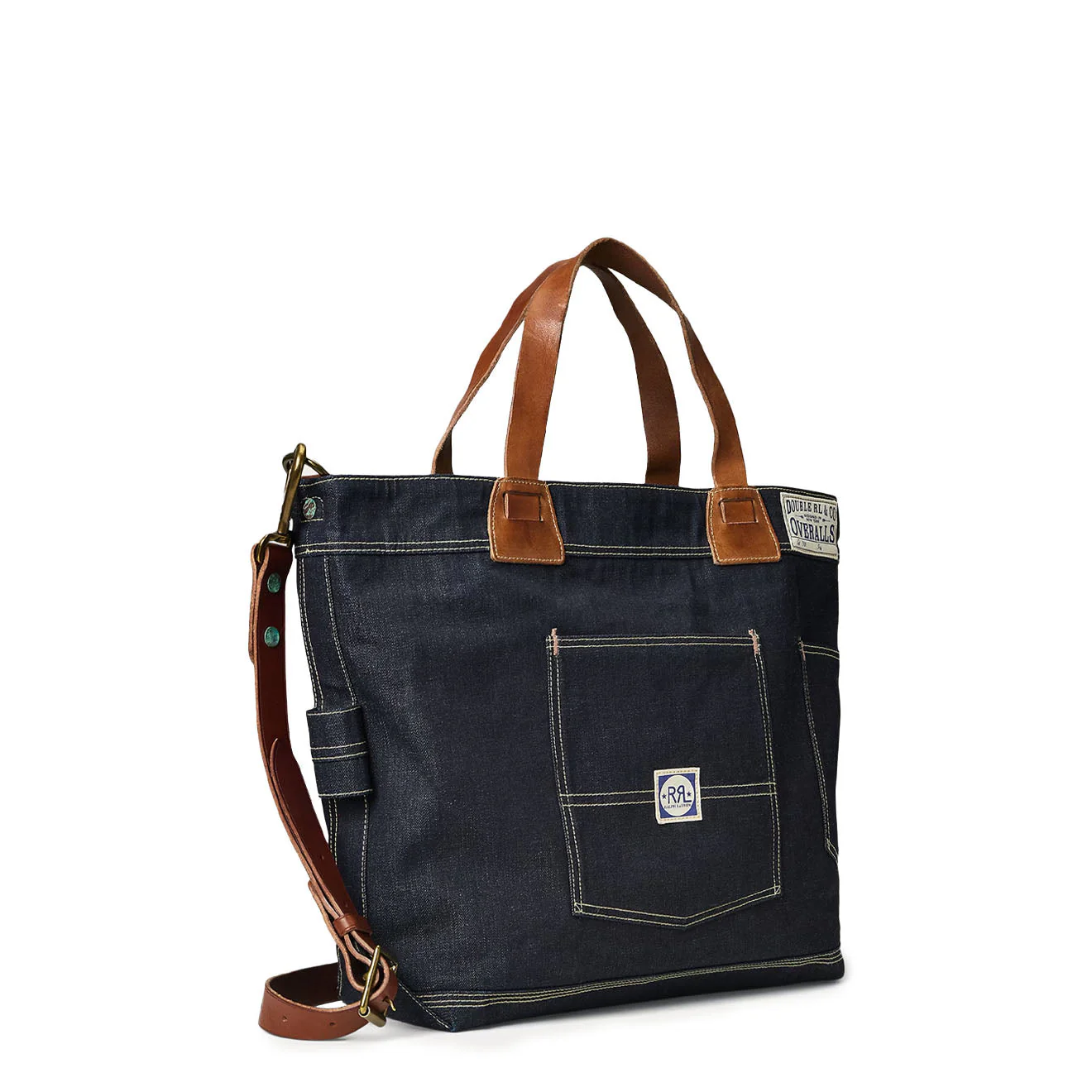 RRL By Ralph Lauren Leather-Trim Indigo Denim Tote Indigo/Brown - Image 2