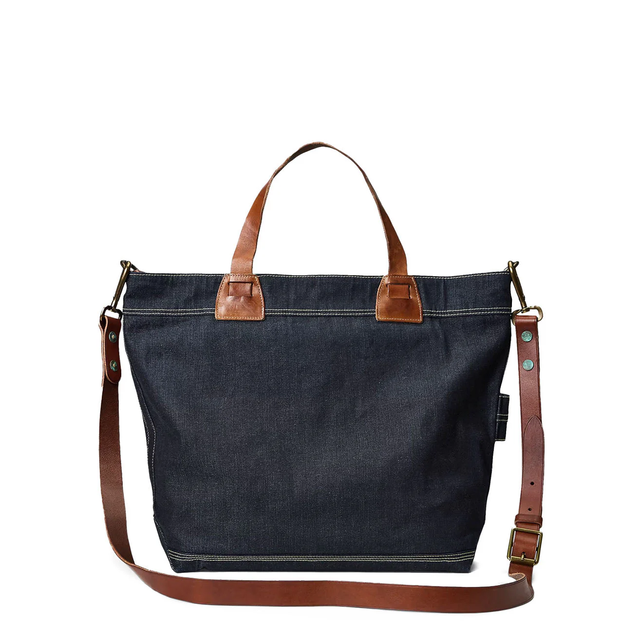 RRL By Ralph Lauren Leather-Trim Indigo Denim Tote Indigo/Brown - Image 3