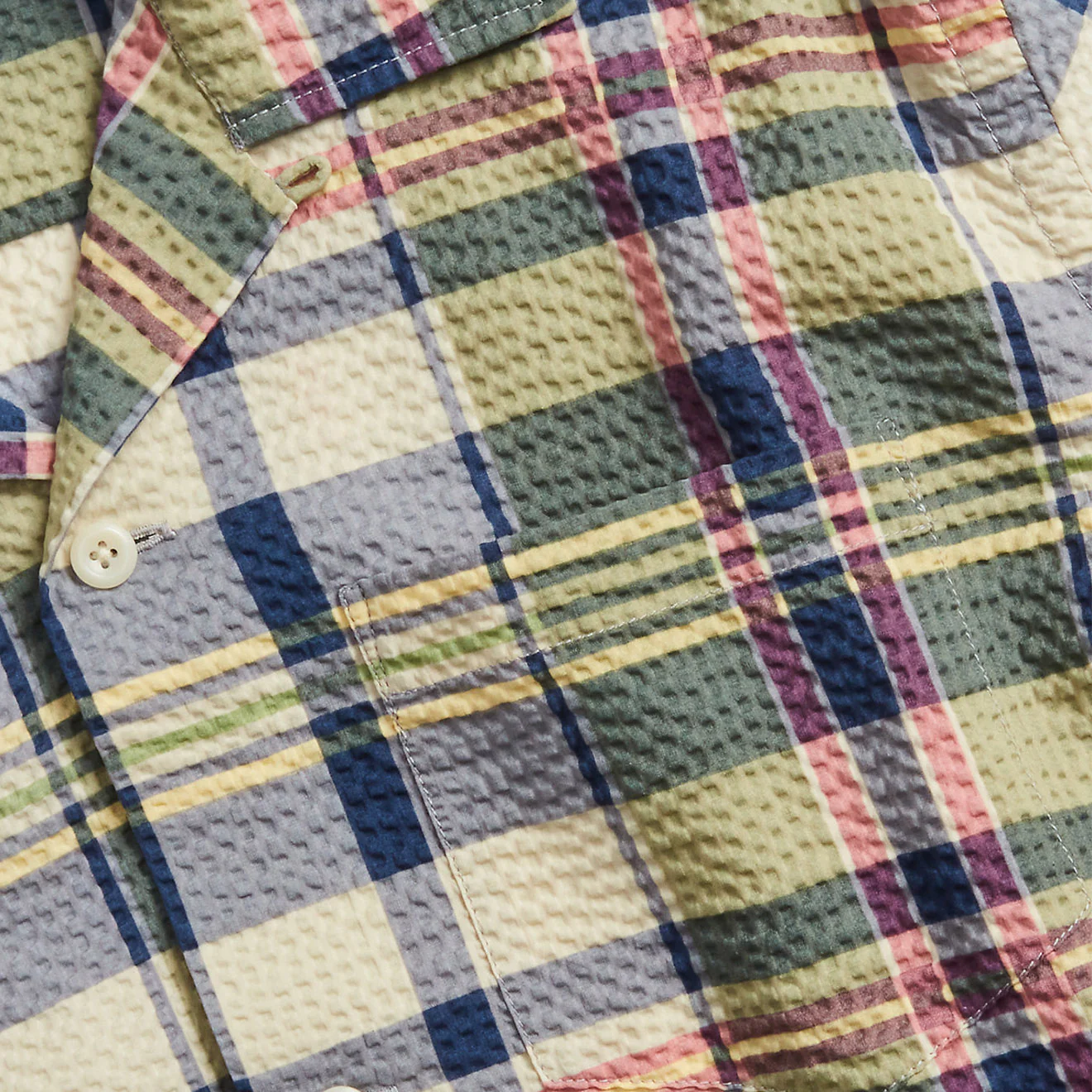 RRL by Ralph Lauren Madras-Print Seersucker Camp Shirt Green/Cream/Multi - Image 4