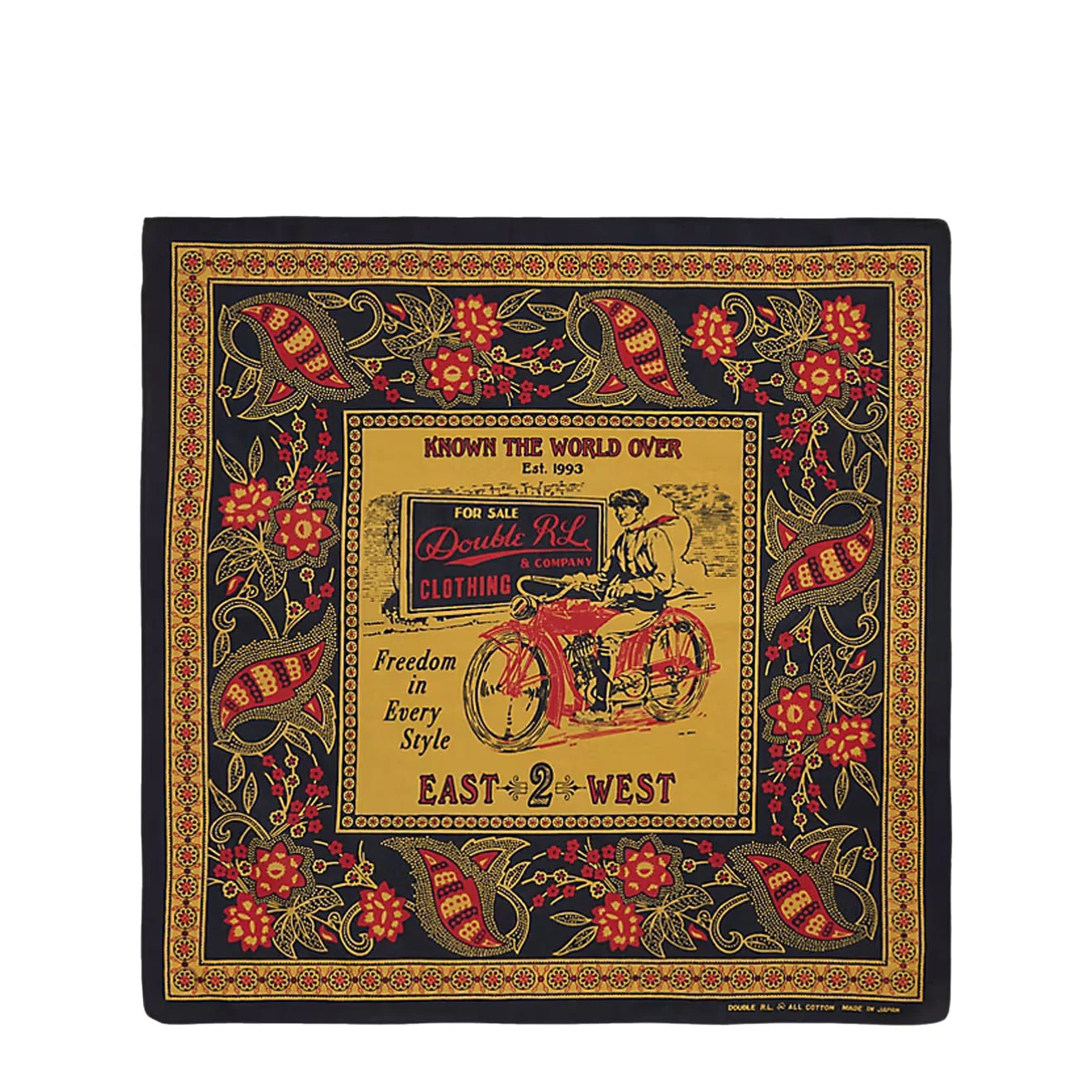 RRL By Ralph Lauren Motorcyclist-Print Cotton Bandanna Navy/Yellow/Red