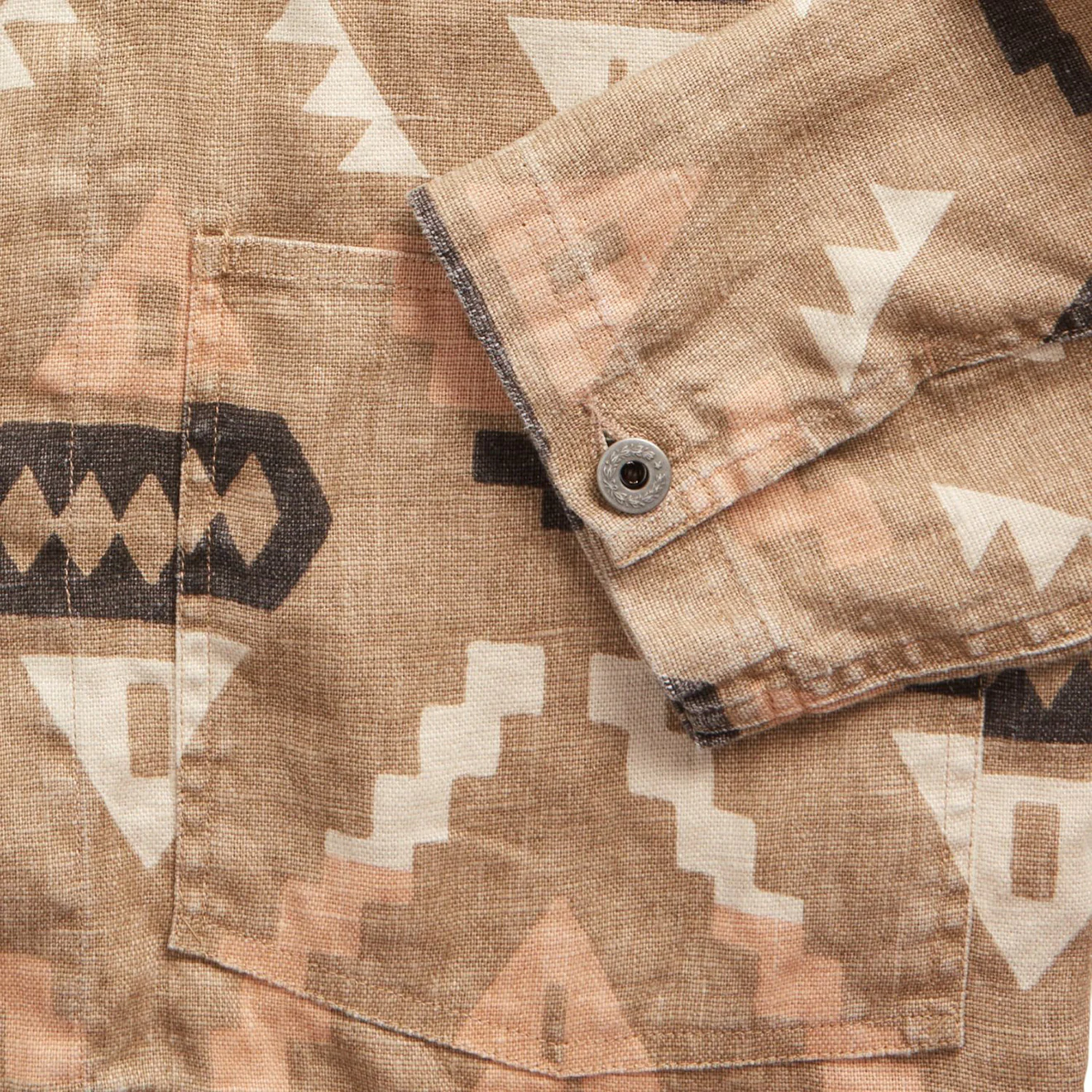 RRL by Ralph Lauren Print Linen Chore Jacket Stone / Green / Burnt Sienna - Image 4
