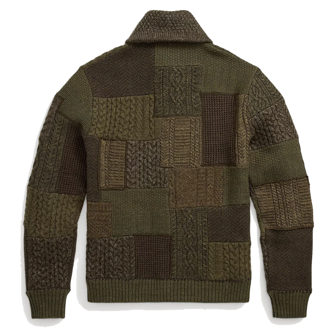 RRL by Ralph Lauren Patchwork Wool-Blend Shawl Cardigan Olive Multi - Image 2