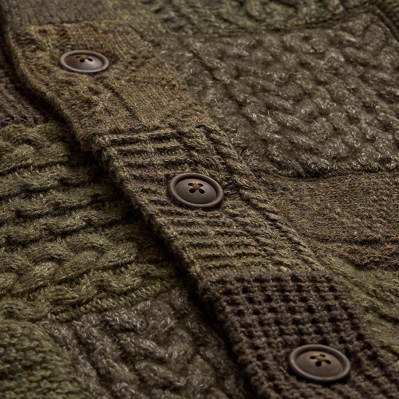RRL by Ralph Lauren Patchwork Wool-Blend Shawl Cardigan Olive Multi - Image 5