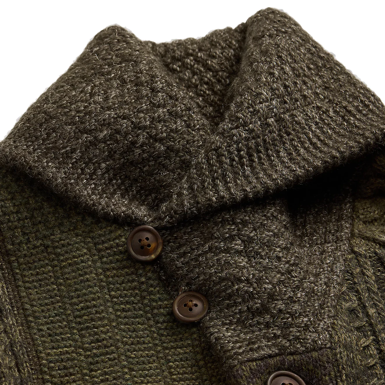 RRL by Ralph Lauren Patchwork Wool-Blend Shawl Cardigan Olive Multi - Image 6