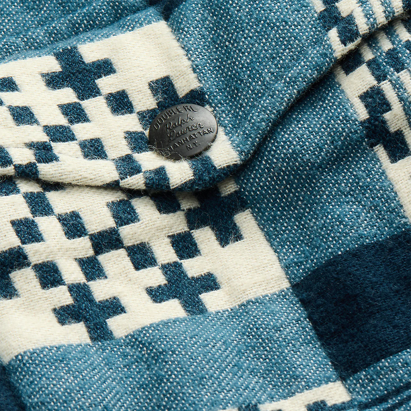 RRL by Ralph Lauren Patterned Jacquard Overshirt Cream/Navy - Image 4