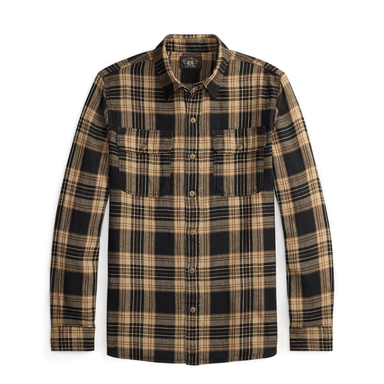 RRL By Ralph Lauren Plaid Cotton-Linen Workshirt Black / Brown / Tan