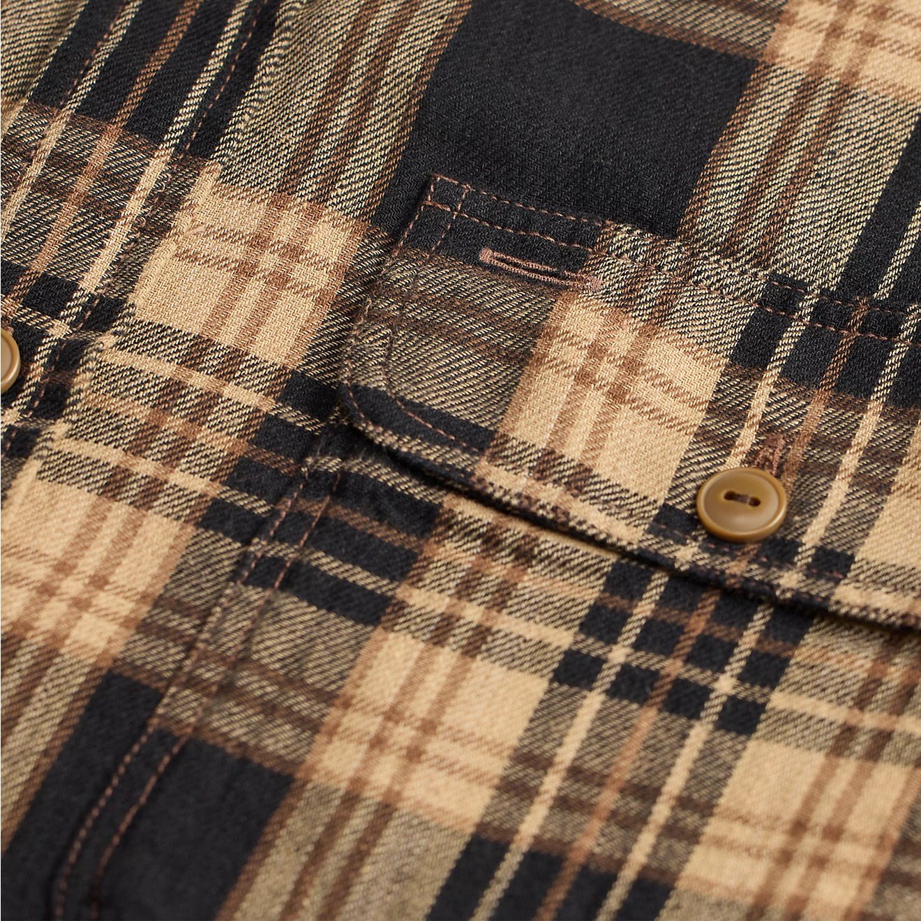 RRL By Ralph Lauren Plaid Cotton-Linen Workshirt Black / Brown / Tan - Image 3