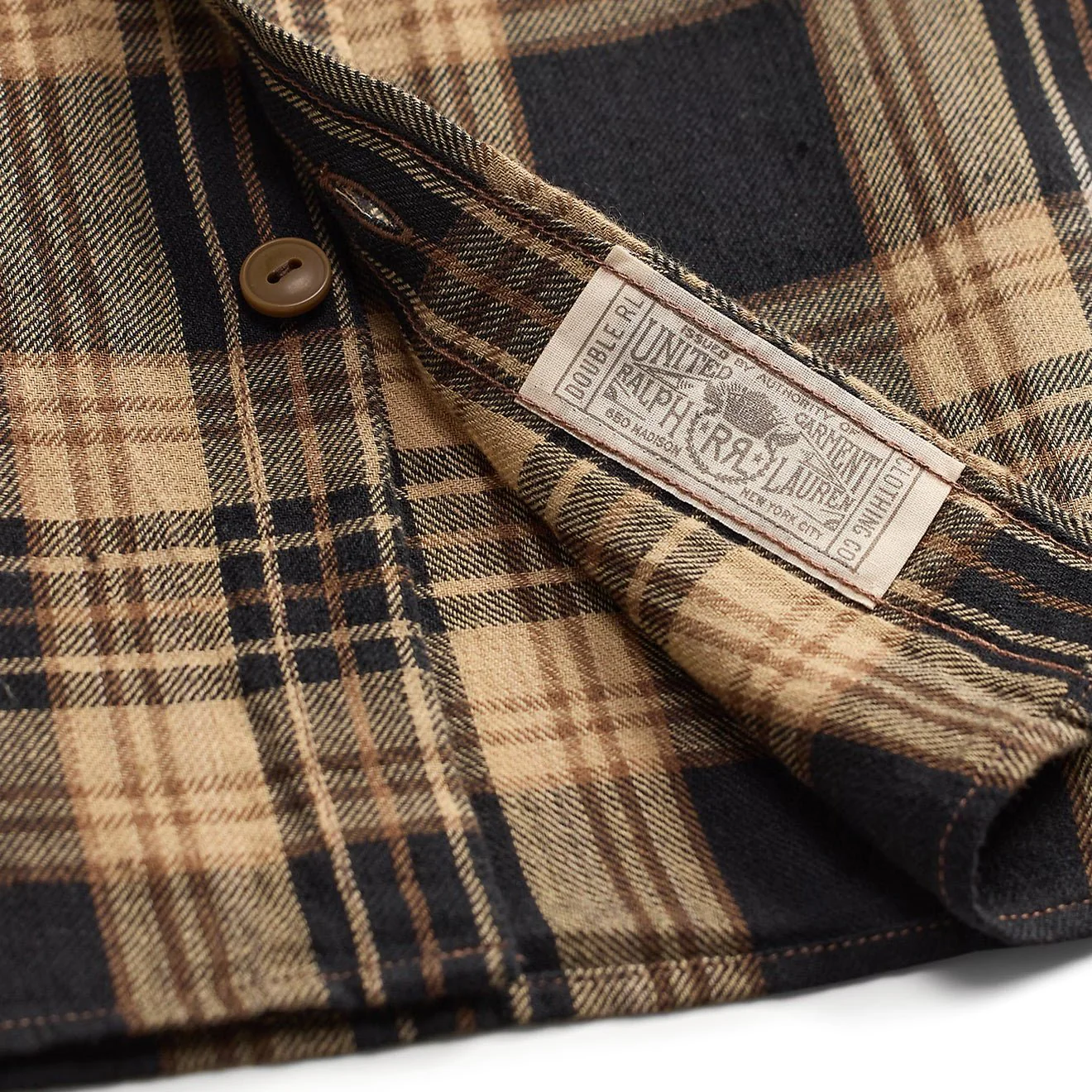 RRL By Ralph Lauren Plaid Cotton-Linen Workshirt Black / Brown / Tan - Image 4