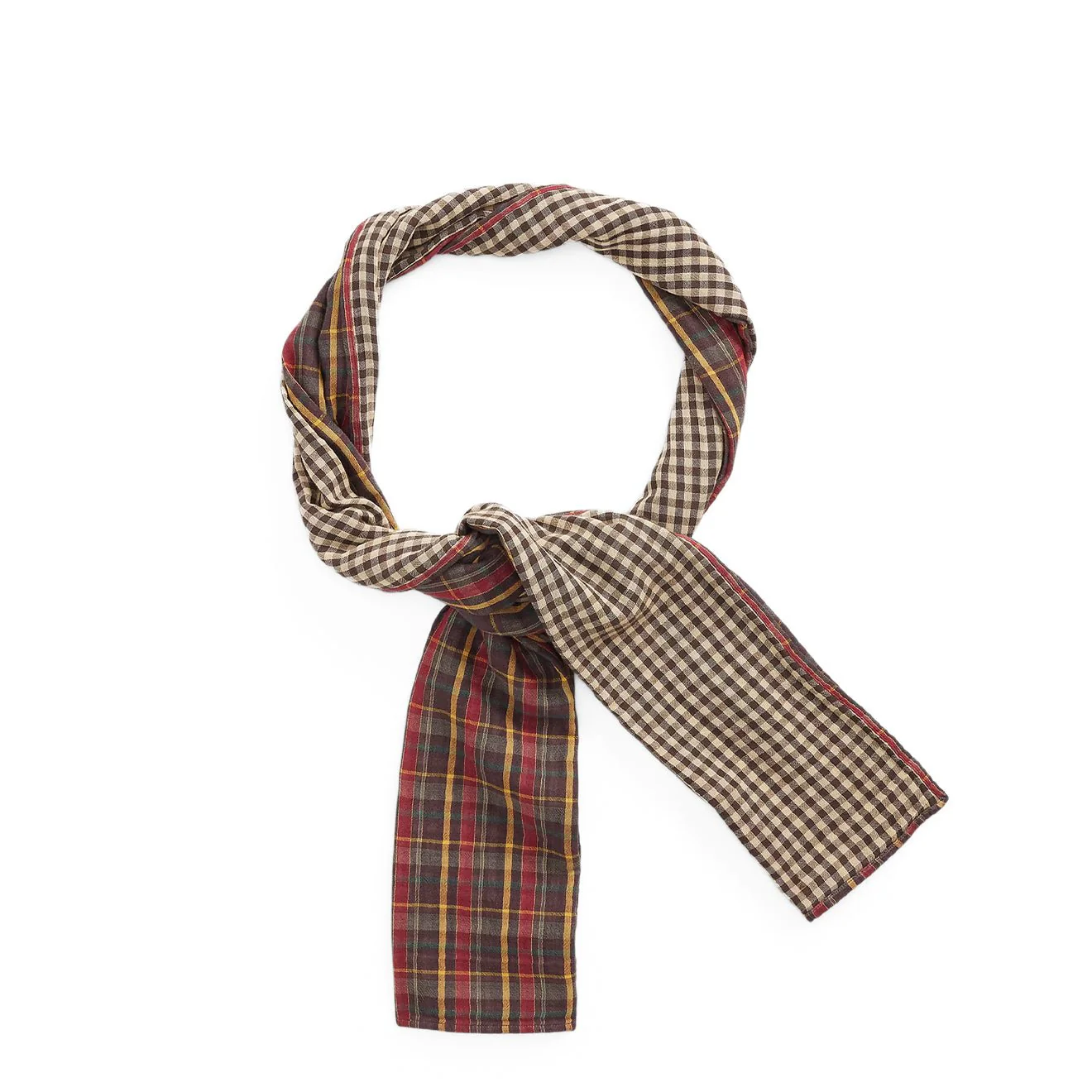 RRL By Ralph Lauren Plaid Double Faced Cotton Scarf Brown Plaid / Grey Checker - Image 2