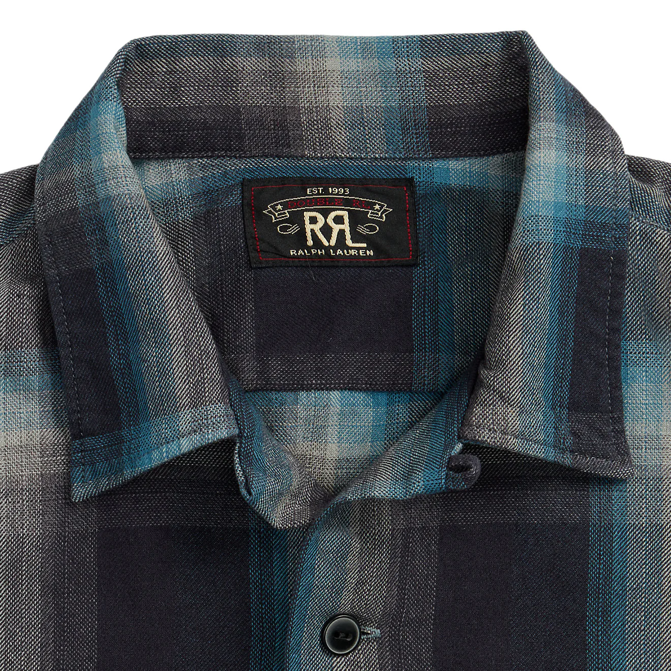 RRL by Ralph Lauren Plaid Jaspe Twill Camp Workshirt Black/Blue - Image 3