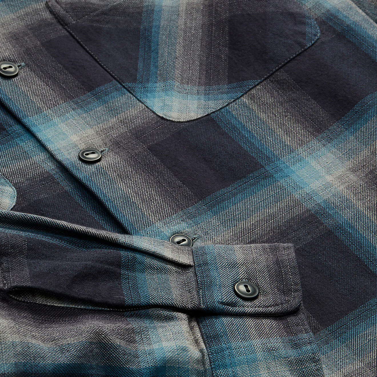 RRL by Ralph Lauren Plaid Jaspe Twill Camp Workshirt Black/Blue - Image 5
