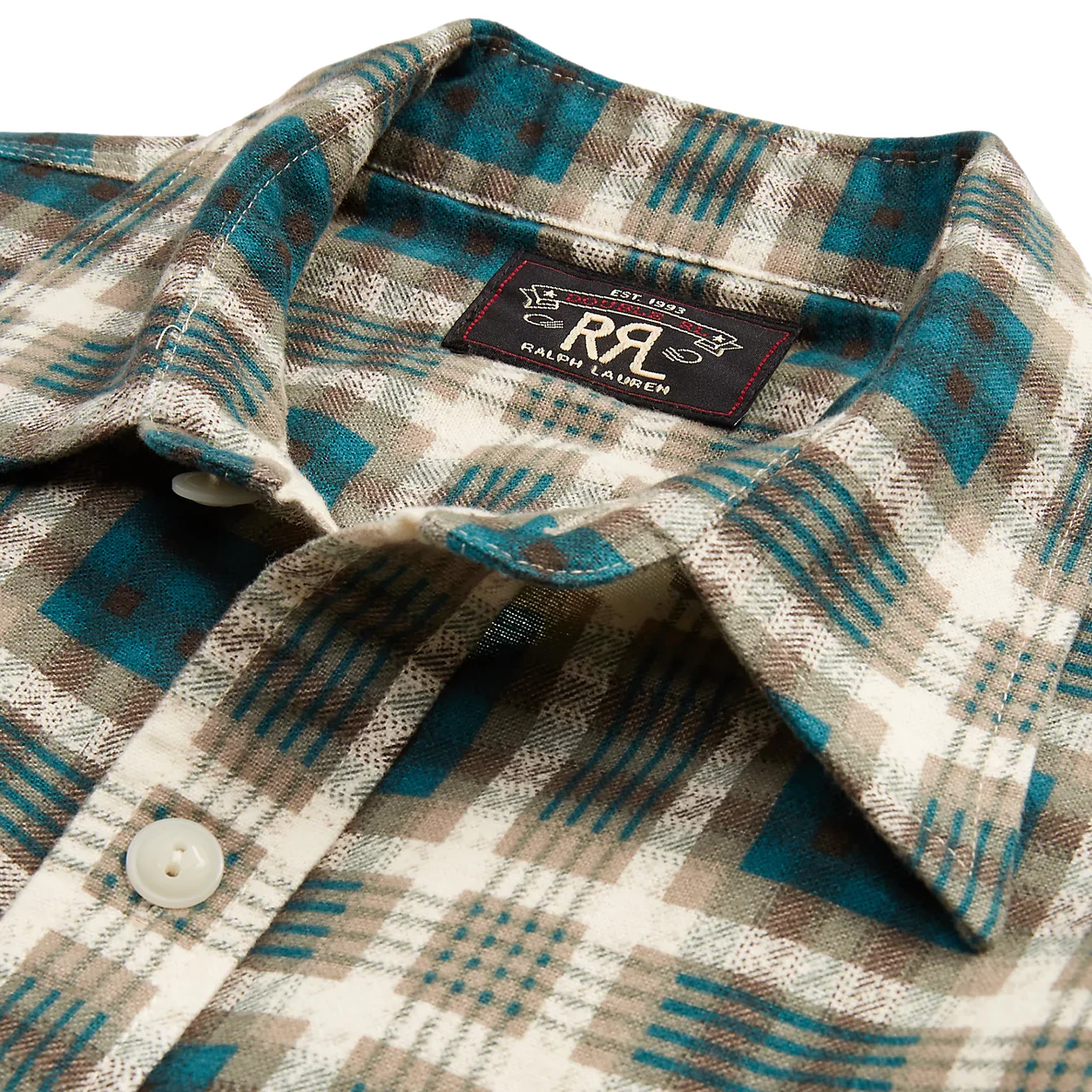 RRL by Ralph Lauren Plaid-Print Chamois Workshirt Green Multi - Image 5