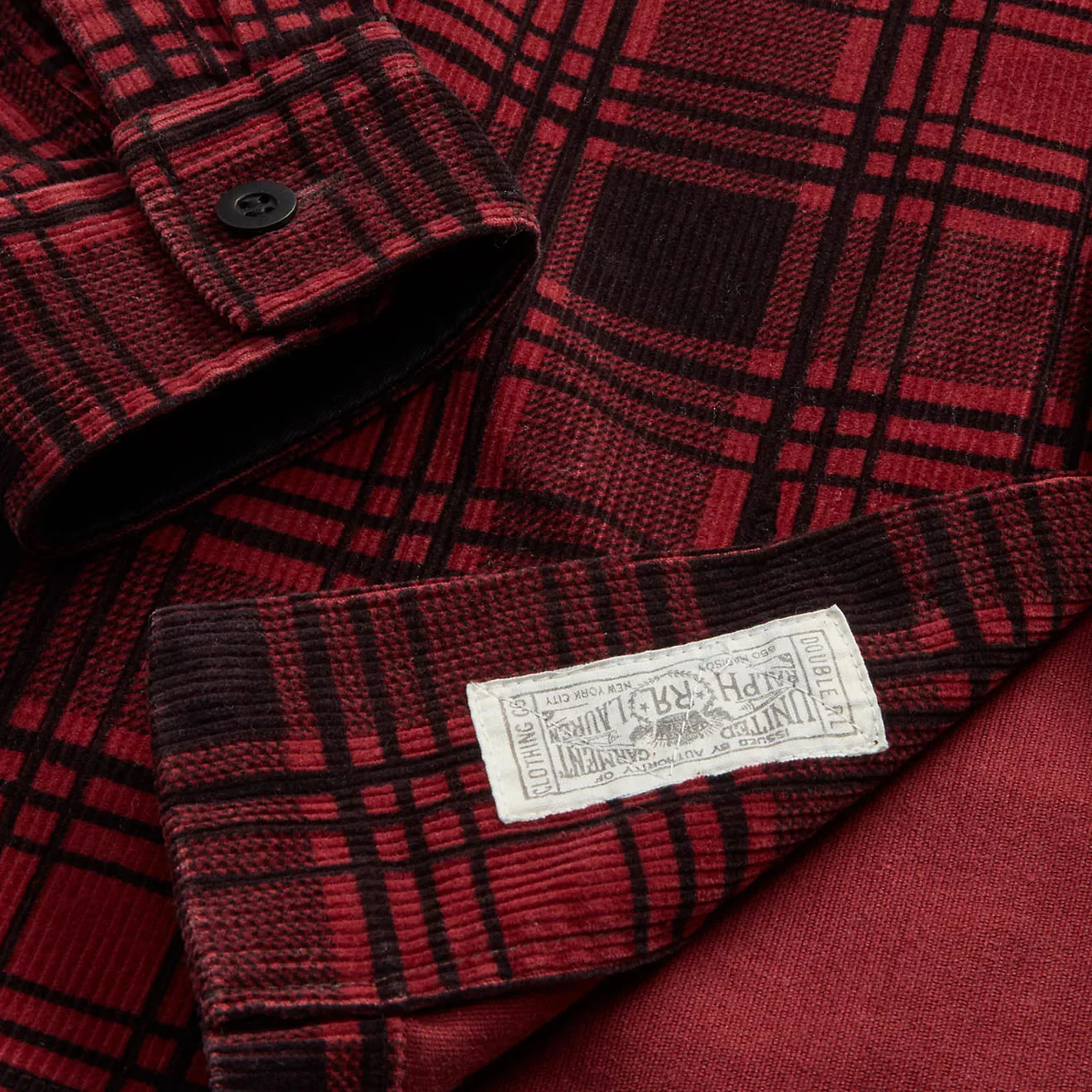 RRL by Ralph Lauren Plaid-Print Corduroy Camp Shirt Red / Black - Image 6