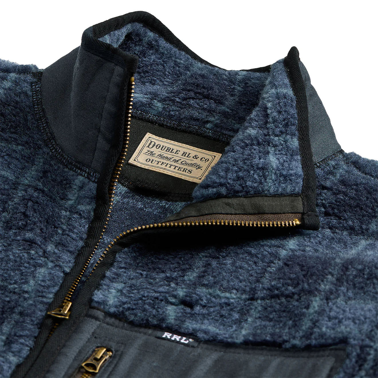 RRL by Ralph Lauren Plaid Wool-Blend Pile Fleece Jacket Navy Plaid - Image 3