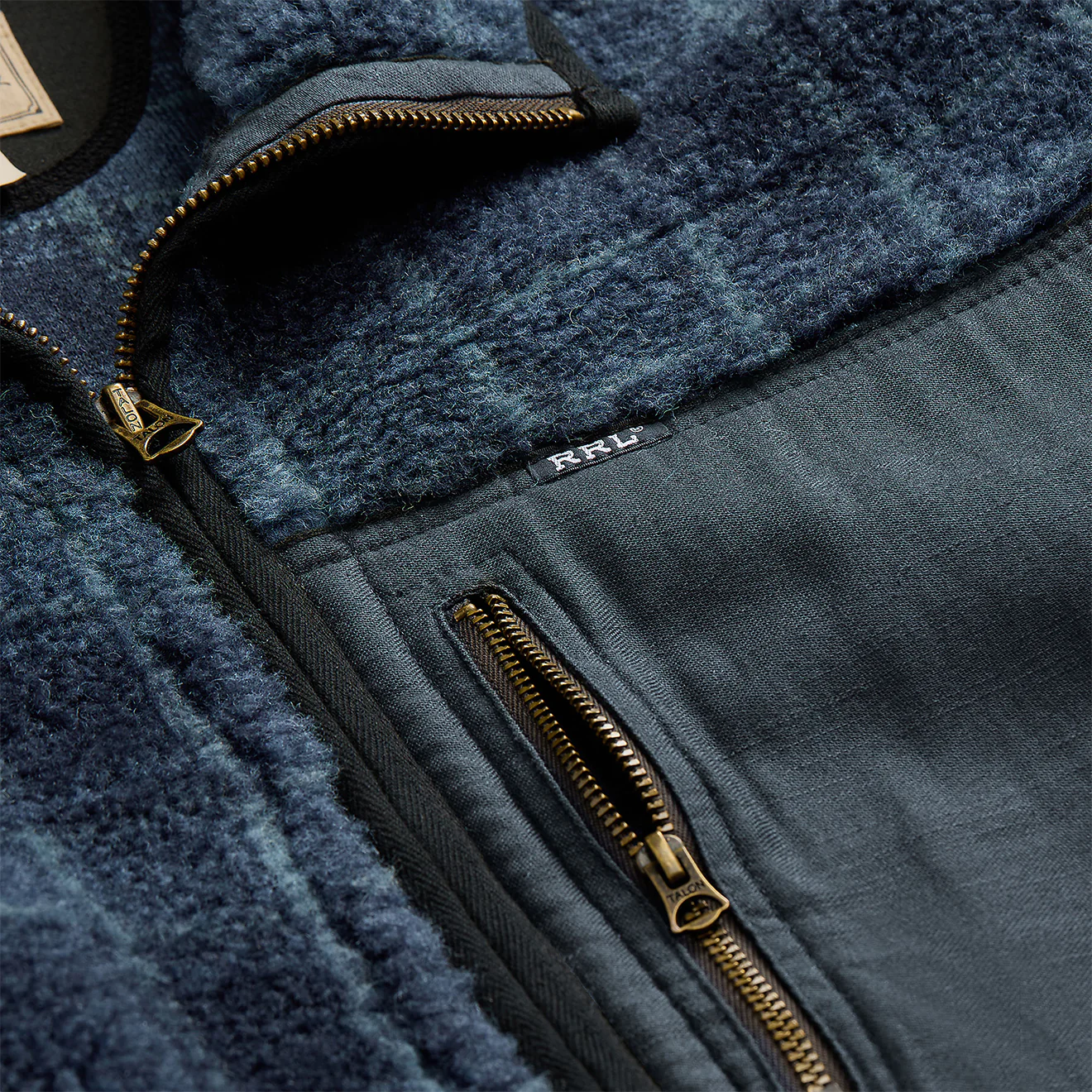 RRL by Ralph Lauren Plaid Wool-Blend Pile Fleece Jacket Navy Plaid - Image 4