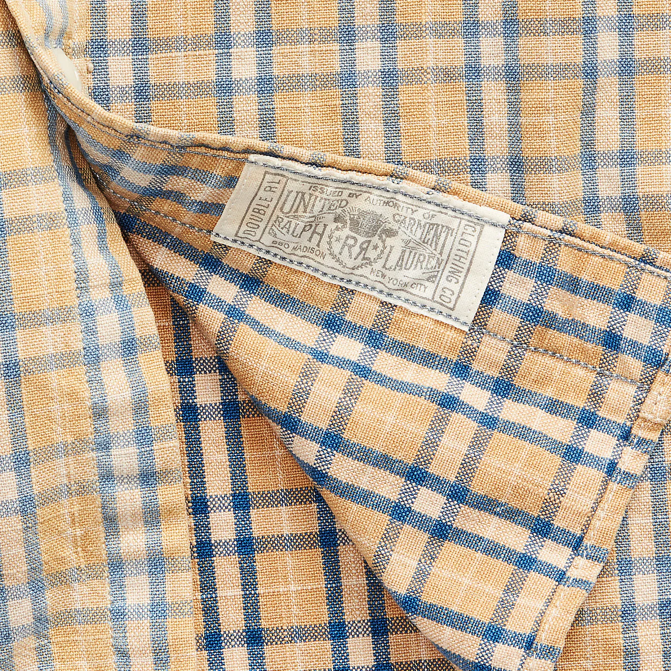 RRL by Ralph Lauren Plaid Woven Workshirt Tan / Indigo - Image 4