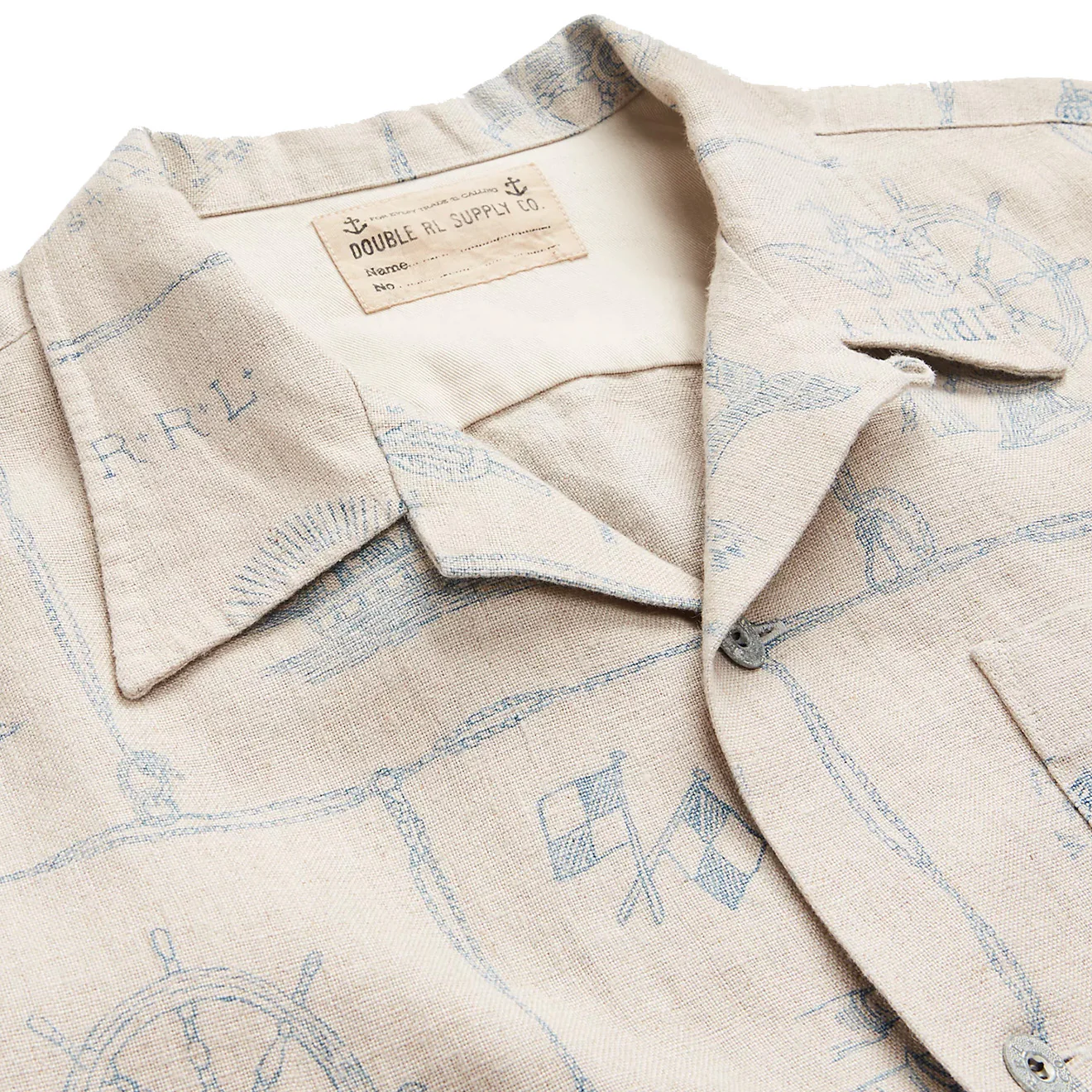 RRL by Ralph Lauren Print Indigo Linen Camp Shirt Creme Multi - Image 5