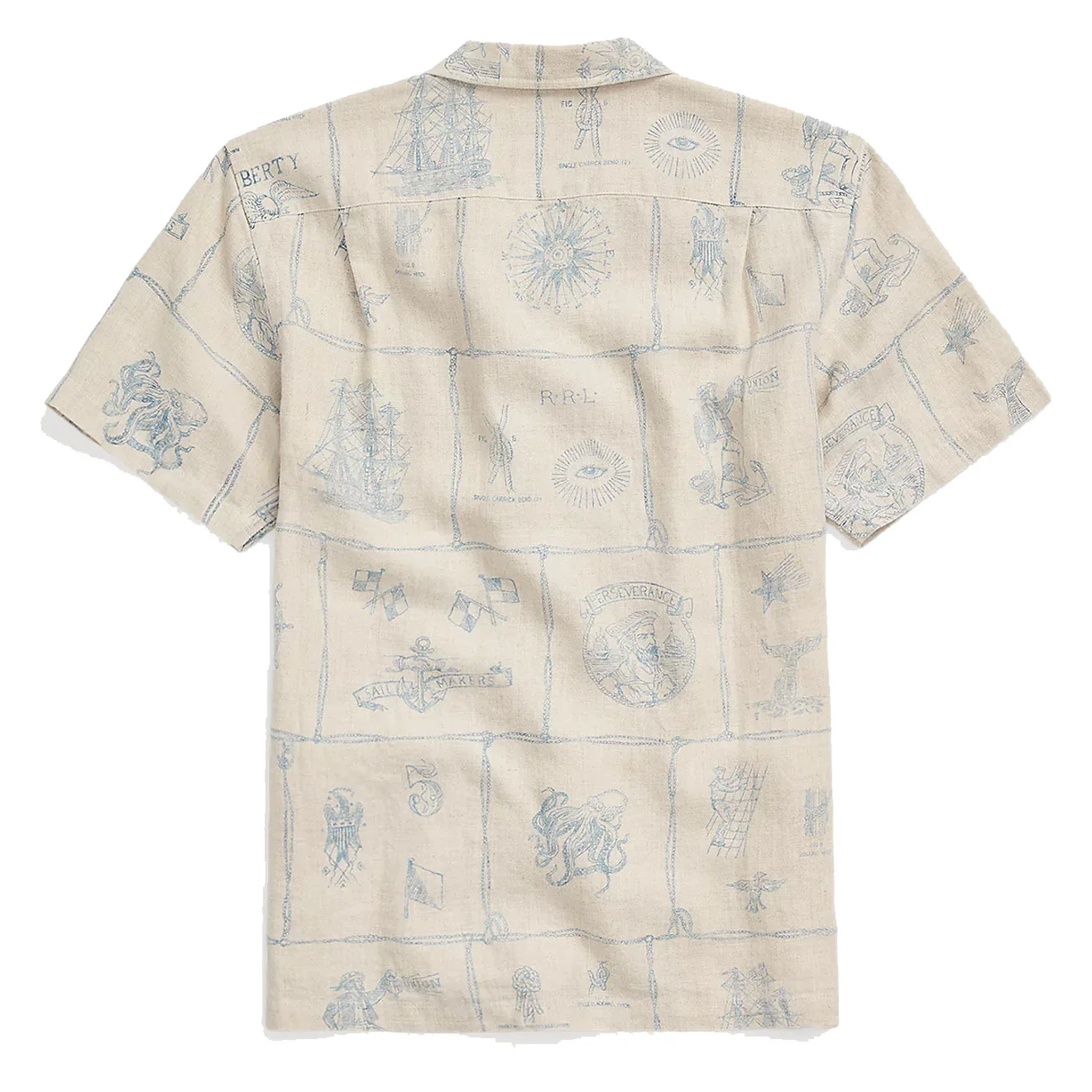 RRL by Ralph Lauren Print Indigo Linen Camp Shirt Creme Multi - Image 6