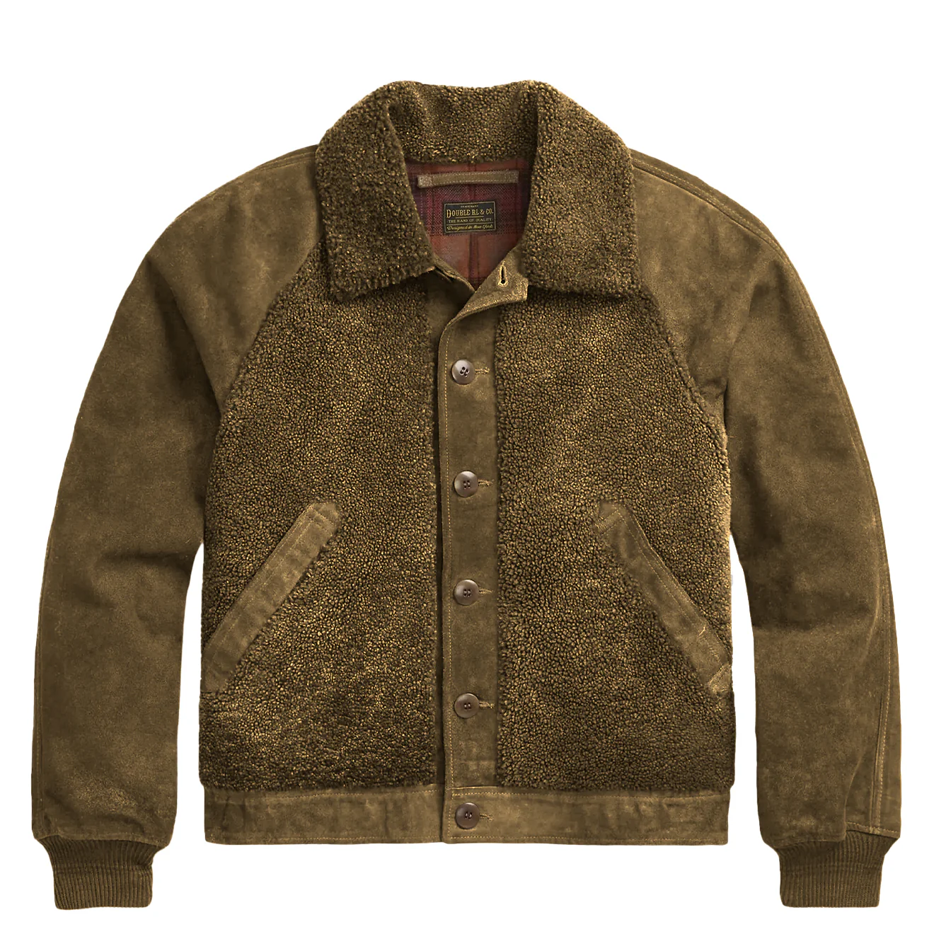 RRL By Ralph Lauren Shearling-Panelled Roughout Suede Jacket Vintage Brown
