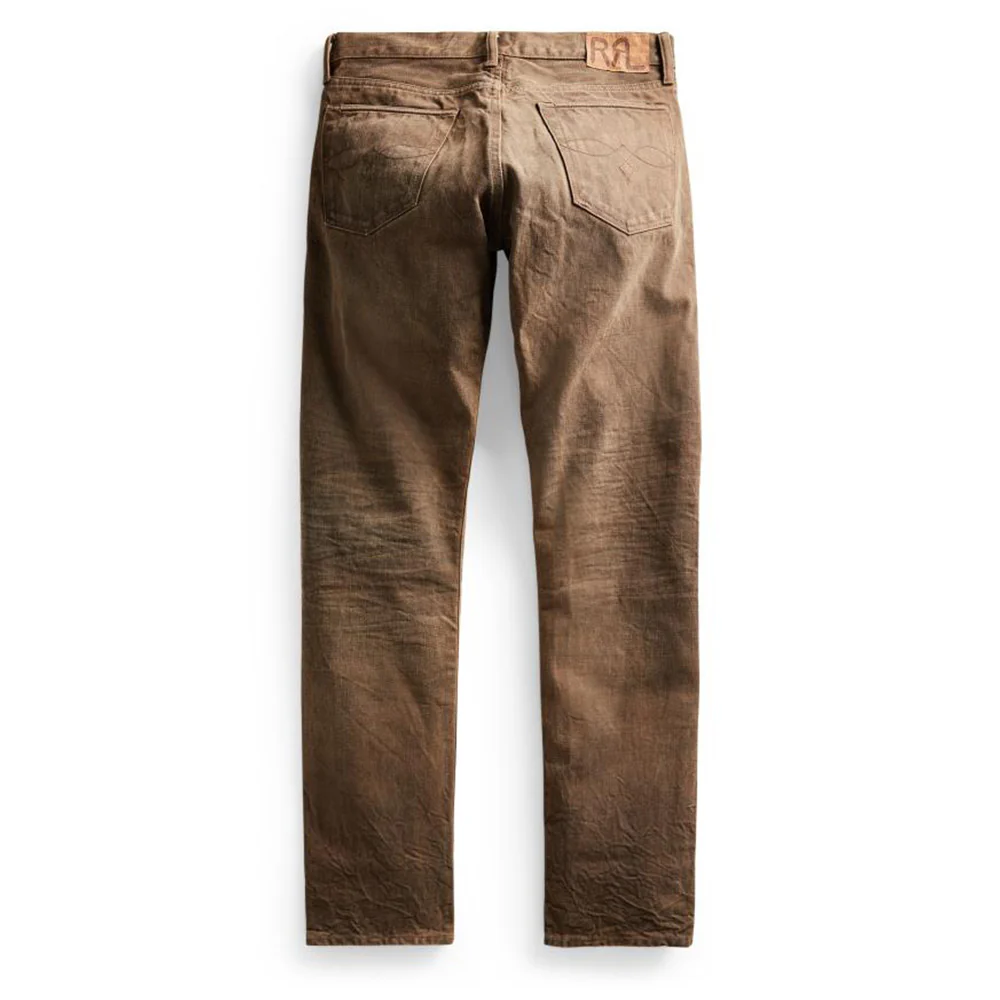 RRL by Ralph Lauren Slim Fit 5 Pocket Denim Distressed Brown Wash - Image 2