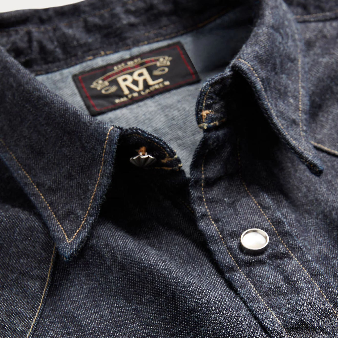 RRL By Ralph Lauren Slim Fit Denim Western Shirt Rinse - Image 3