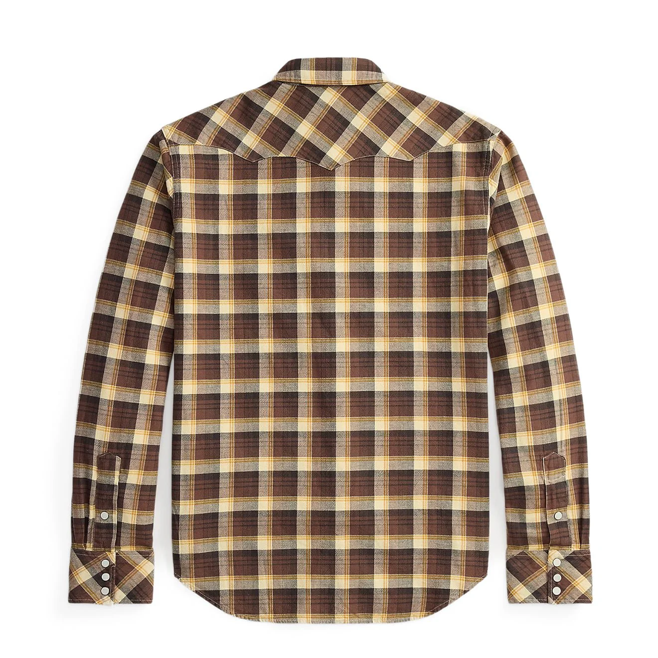 RRL By Ralph Lauren Slim Fit Plaid Twill Western Shirt Brown / Mustard / Cream - Image 2