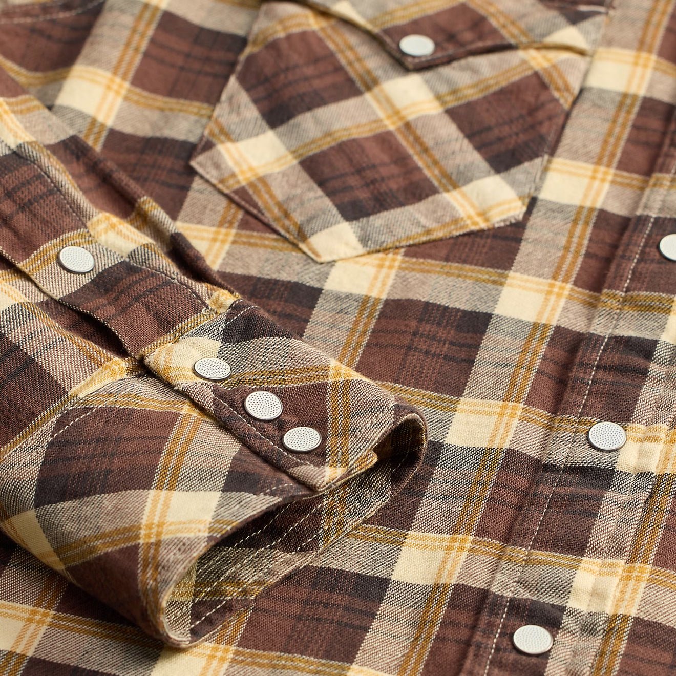 RRL By Ralph Lauren Slim Fit Plaid Twill Western Shirt Brown / Mustard / Cream - Image 4
