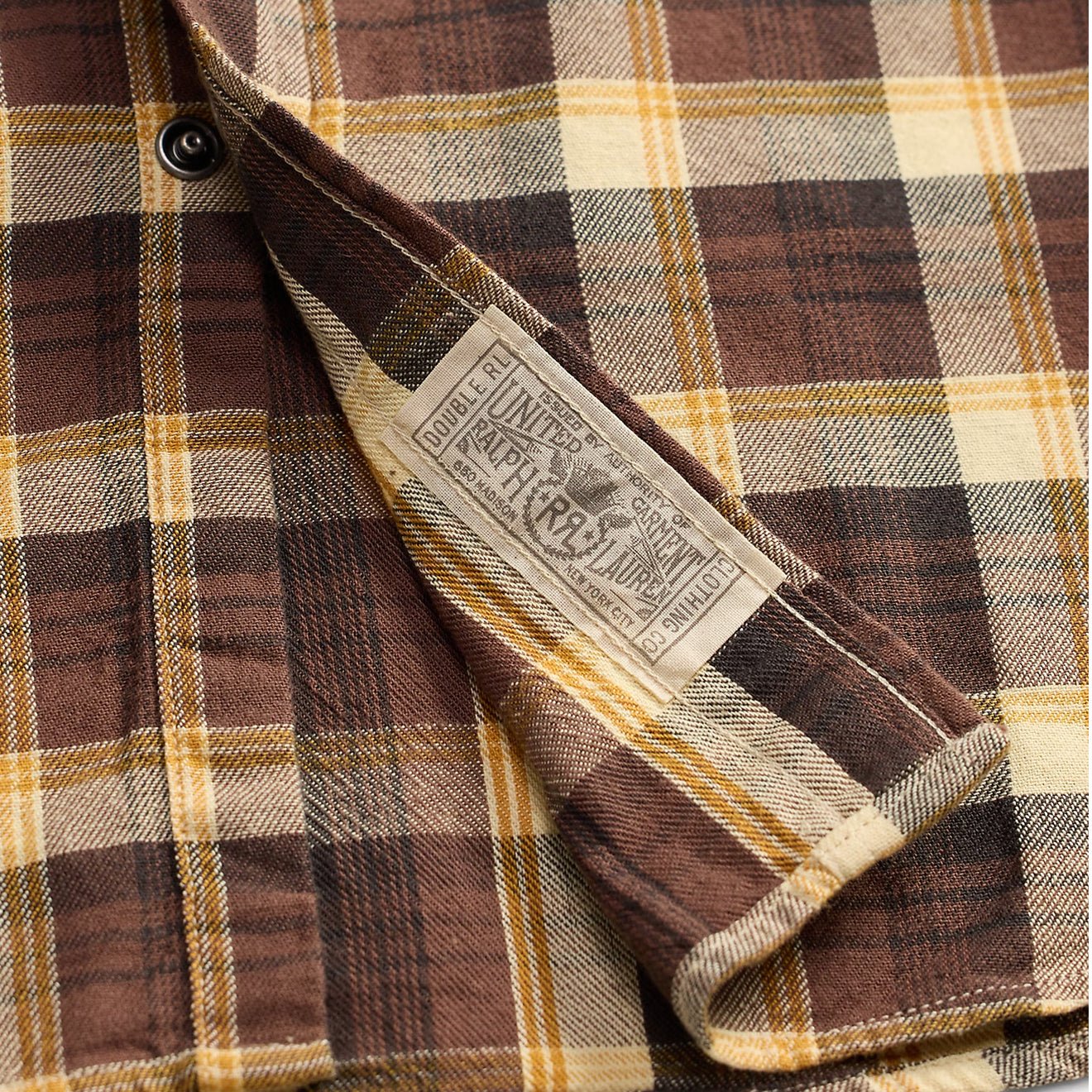 RRL By Ralph Lauren Slim Fit Plaid Twill Western Shirt Brown / Mustard / Cream - Image 5