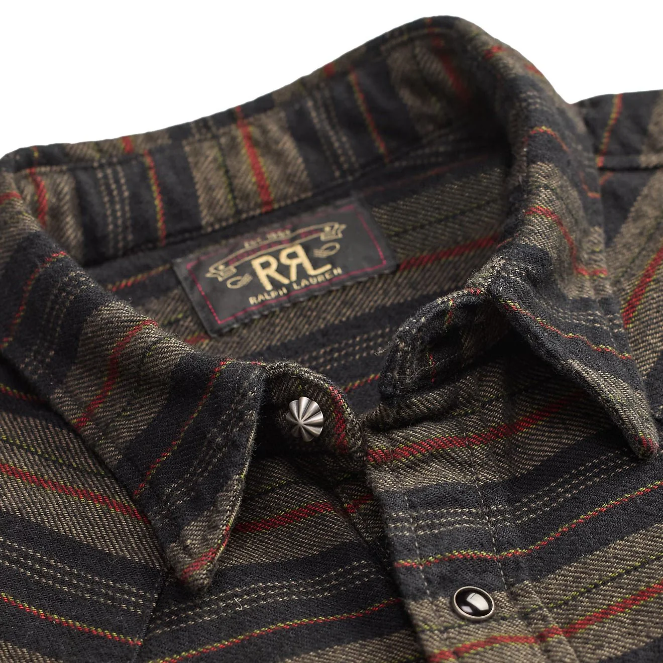 RRL By Ralph Lauren Slim Fit Plaid Twill Western Shirt Dark Navy Multi - Image 3